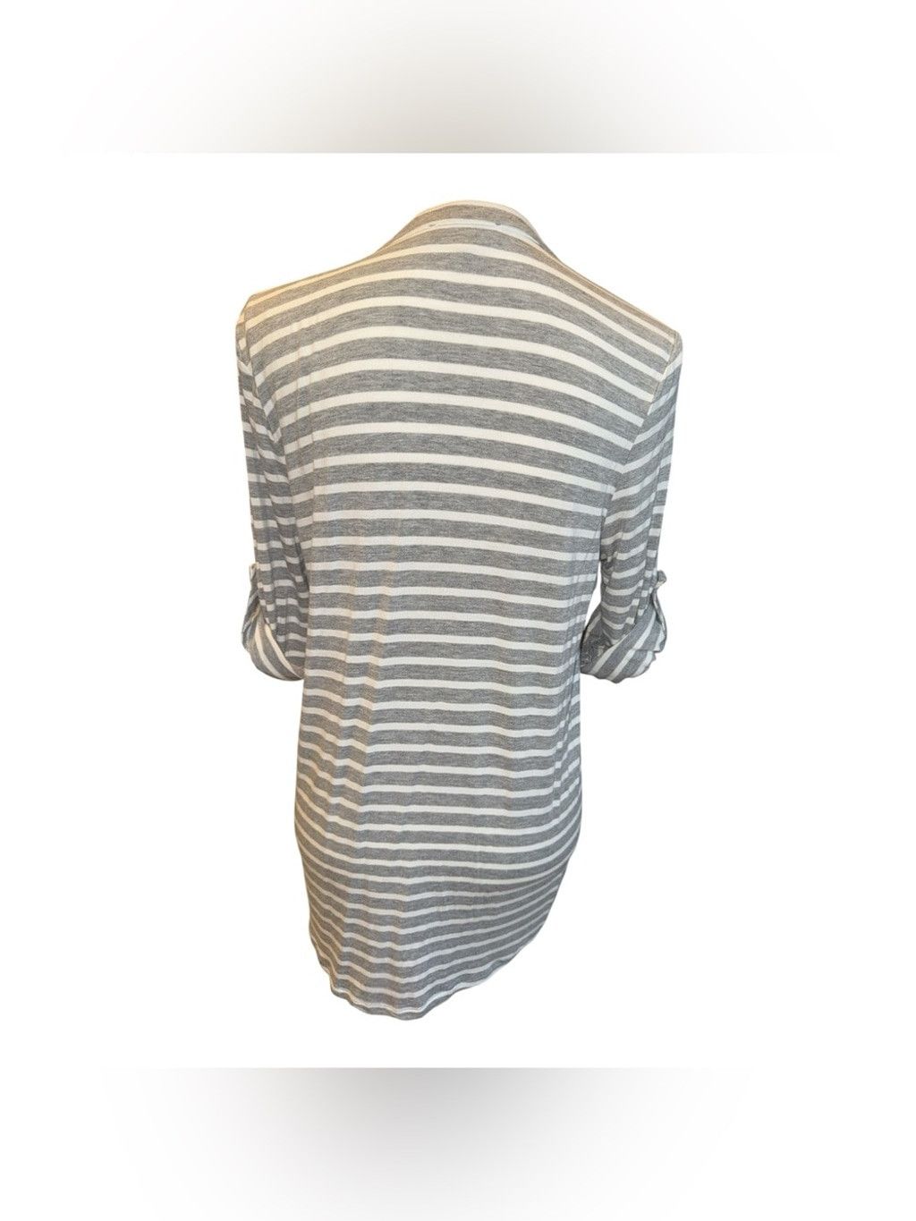 Calvin Klein Calvin Klein Grey and White Striped Half-Zip Tunic Top #86 Size L / US 10 / IT 46 - 2 Thumbnail