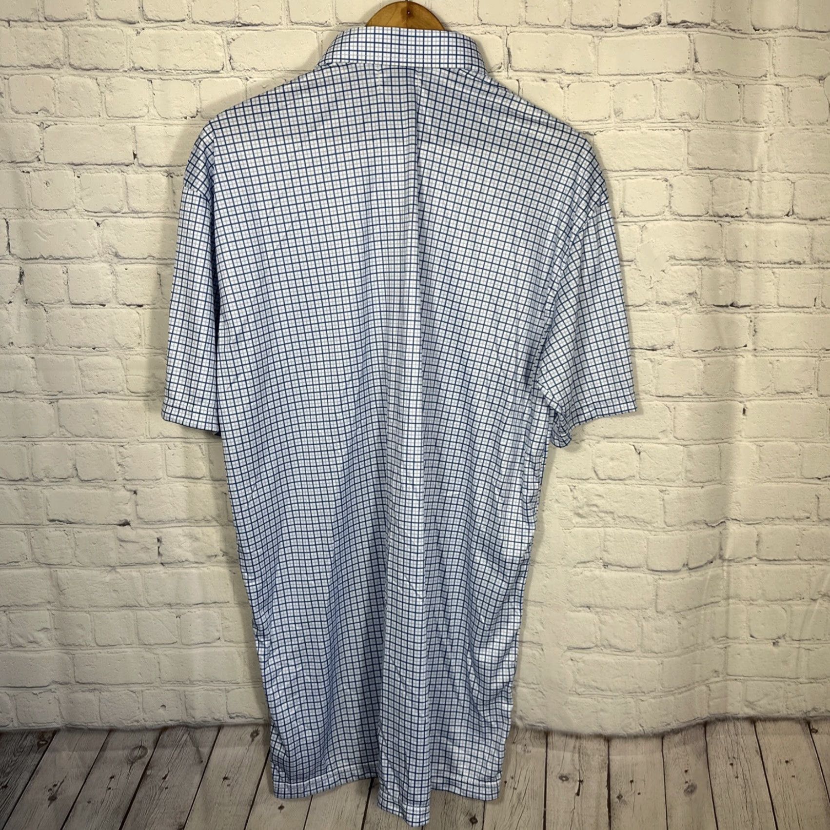 CO Collars & Co Polo Dress XL Tall Blue Tattersall Spread Collar Polo Shirt Men Mens 4-Season Stretch Lightweight Golf Casual Business Travel Dress Shirt Size US XL / EU 56 / 4 - 7 Thumbnail