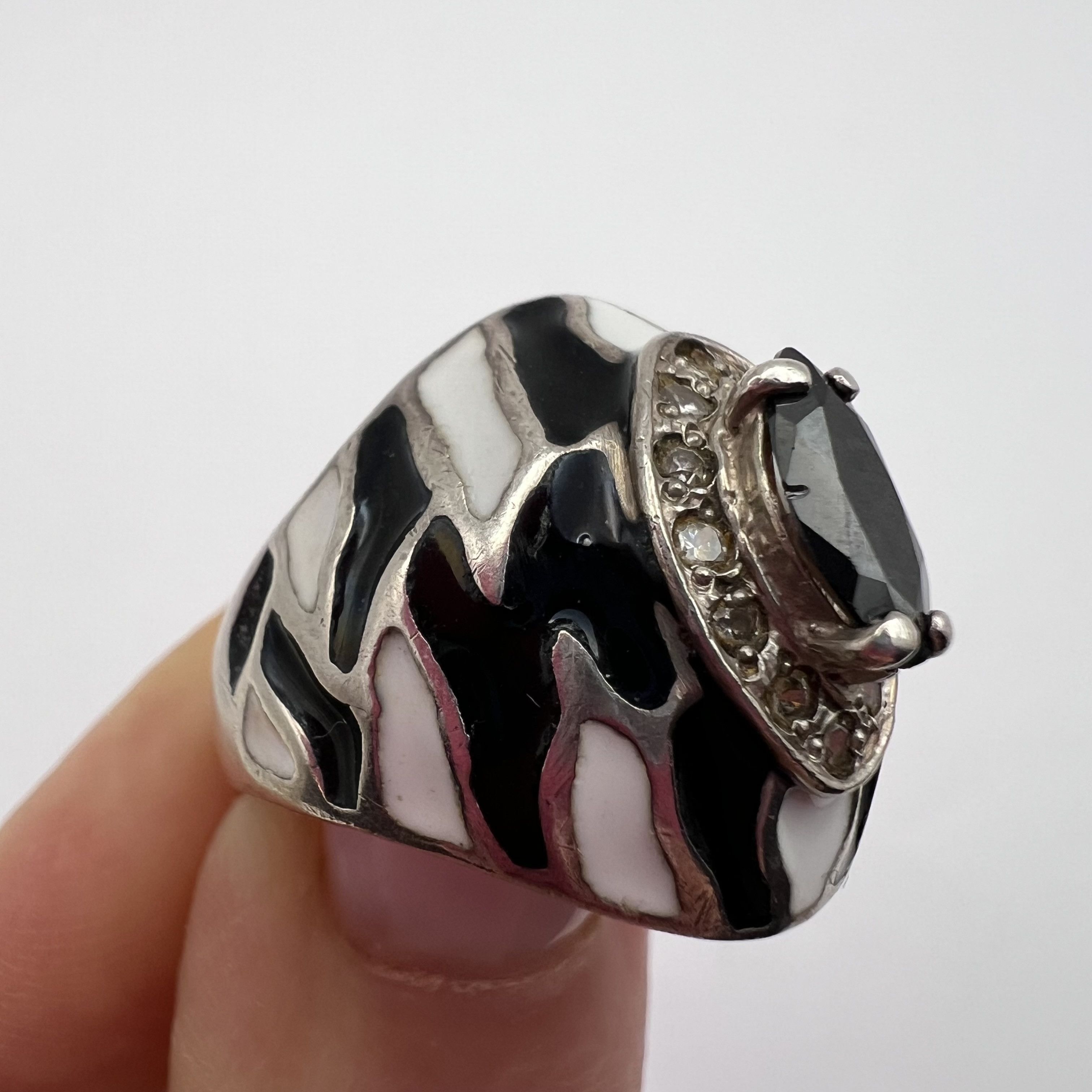 Vintage Vintage Ring Sterling Silver 925 Stone Cyanite Enamel S 9U Size ONE SIZE - 8 Thumbnail