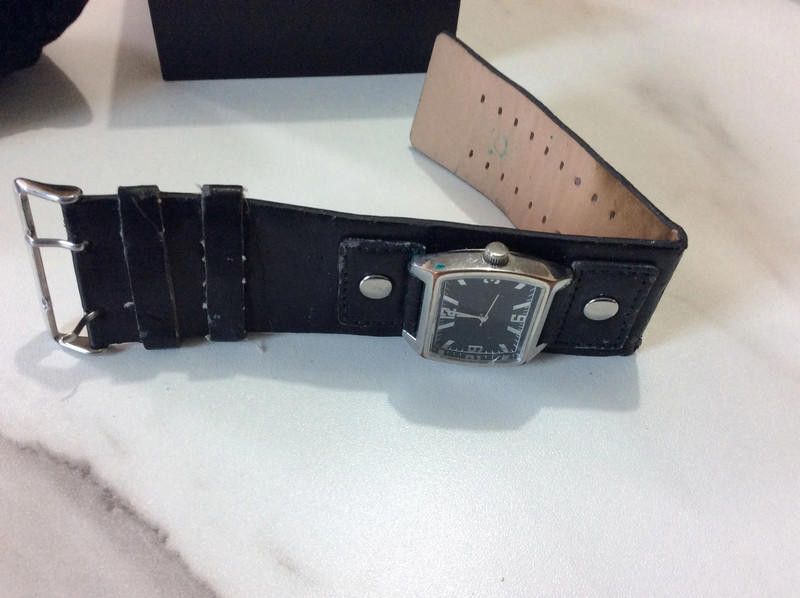 Designer black dial men's wide black leather strap watch Size ONE SIZE - 2 Thumbnail
