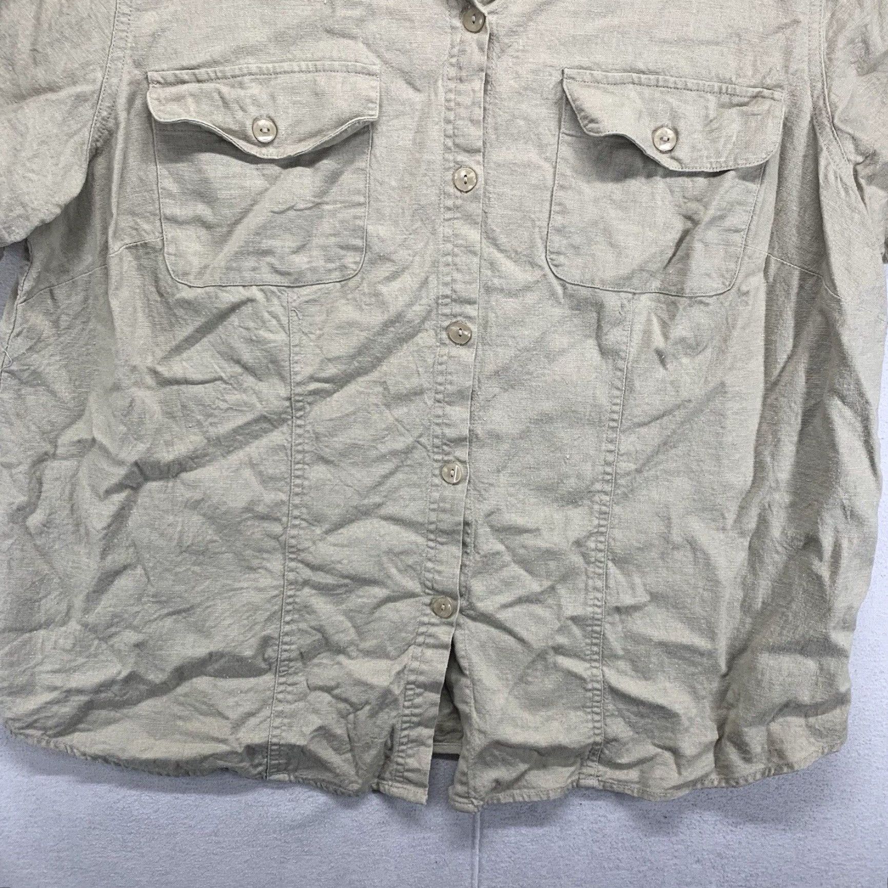 Vintage VINTAGE White Stag Women's 16W Button-Down Shirt Linen Cotton Short Sleeve Collared Pockets Casual Bohemian 80s 90s Natural Earth Tones Size XXL / US 16-18 / IT 52-54 - 4 Thumbnail