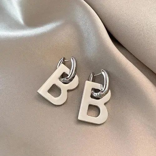 Sterling Silver Letter B Drop Earring (1pairs） Size ONE SIZE - 3 Thumbnail