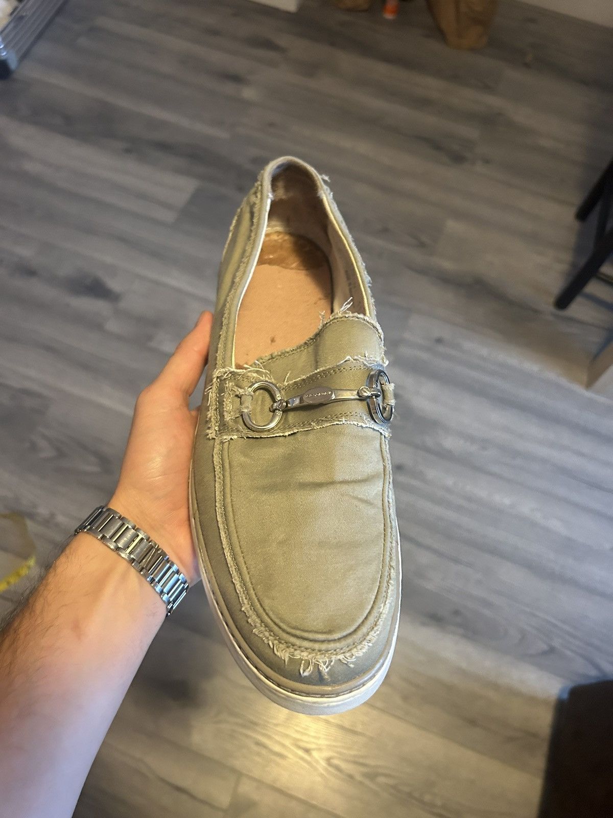 Dolce & Gabbana Dolce & Gabbana Distressed Canvas Horsebit Loafers Size US 11 / EU 44 - 4 Thumbnail