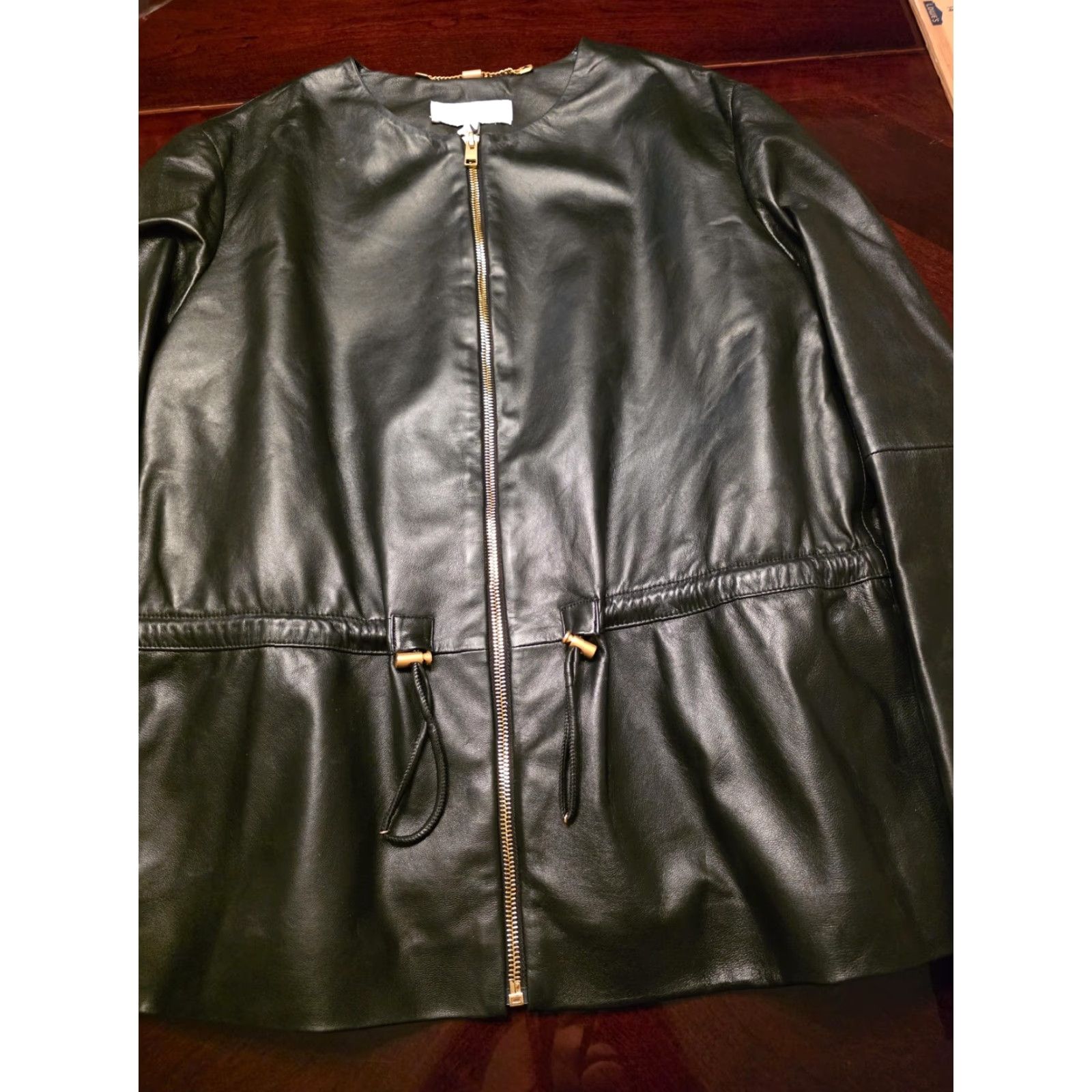 Escada Escada Sport Jacket Womens 40 Black Leather Collarless Zip Drawstring Waist Jacket Size S / US 4 / IT 40 - 3 Thumbnail