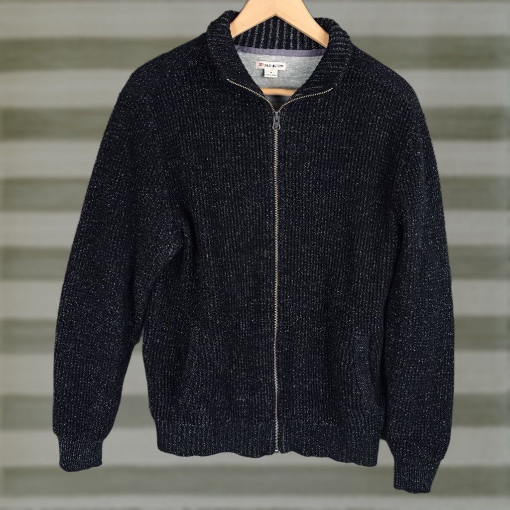 Vintage 32 Bar Blues Sweater Jacket Mens M Full Zip Long Sleeve Pocket Distressed Black Cardigan Heavyweight Knit Regular Size US M / EU 48-50 / 2 - 1 Thumbnail