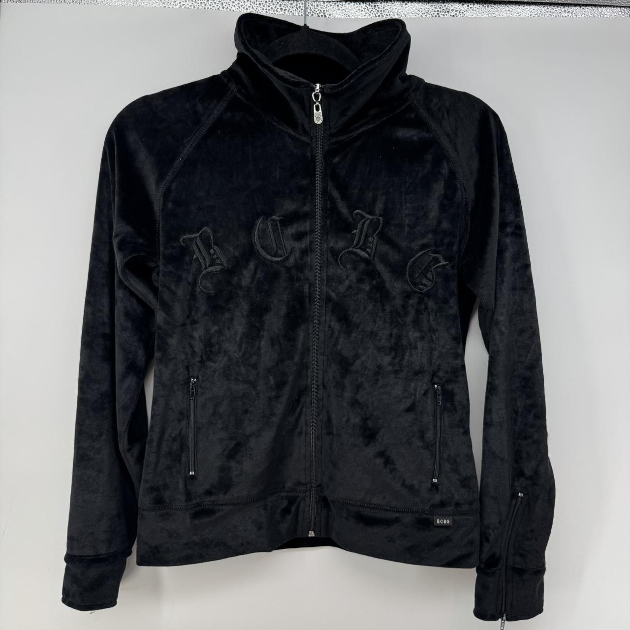 Bcbgmaxazria BCBG Max Azria Women’s Velour Zip Jacket S Black Gothic Size S / US 4 / IT 40 - 1 Thumbnail