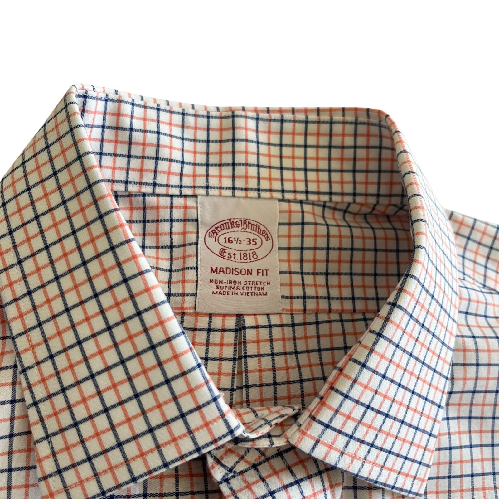 Brooks Brothers Brooks Brothers White Navy Orange Plaid Check Dress Shirt Size US L / EU 52-54 / 3 - 3 Thumbnail