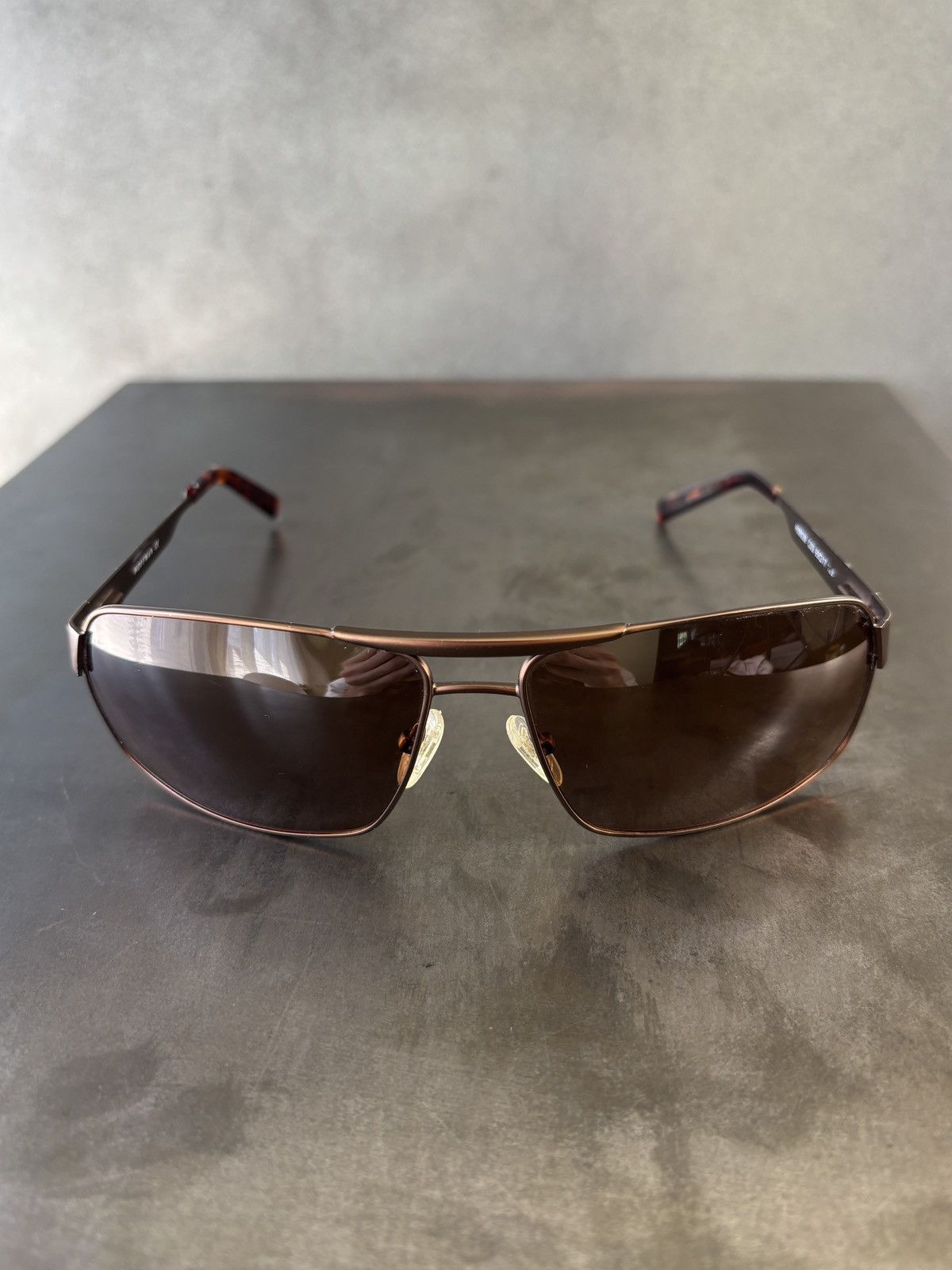 Designer Hoffman Sunglasses Aviators Bronze Metal Wrap Shield 90s Size ONE SIZE - 10 Thumbnail