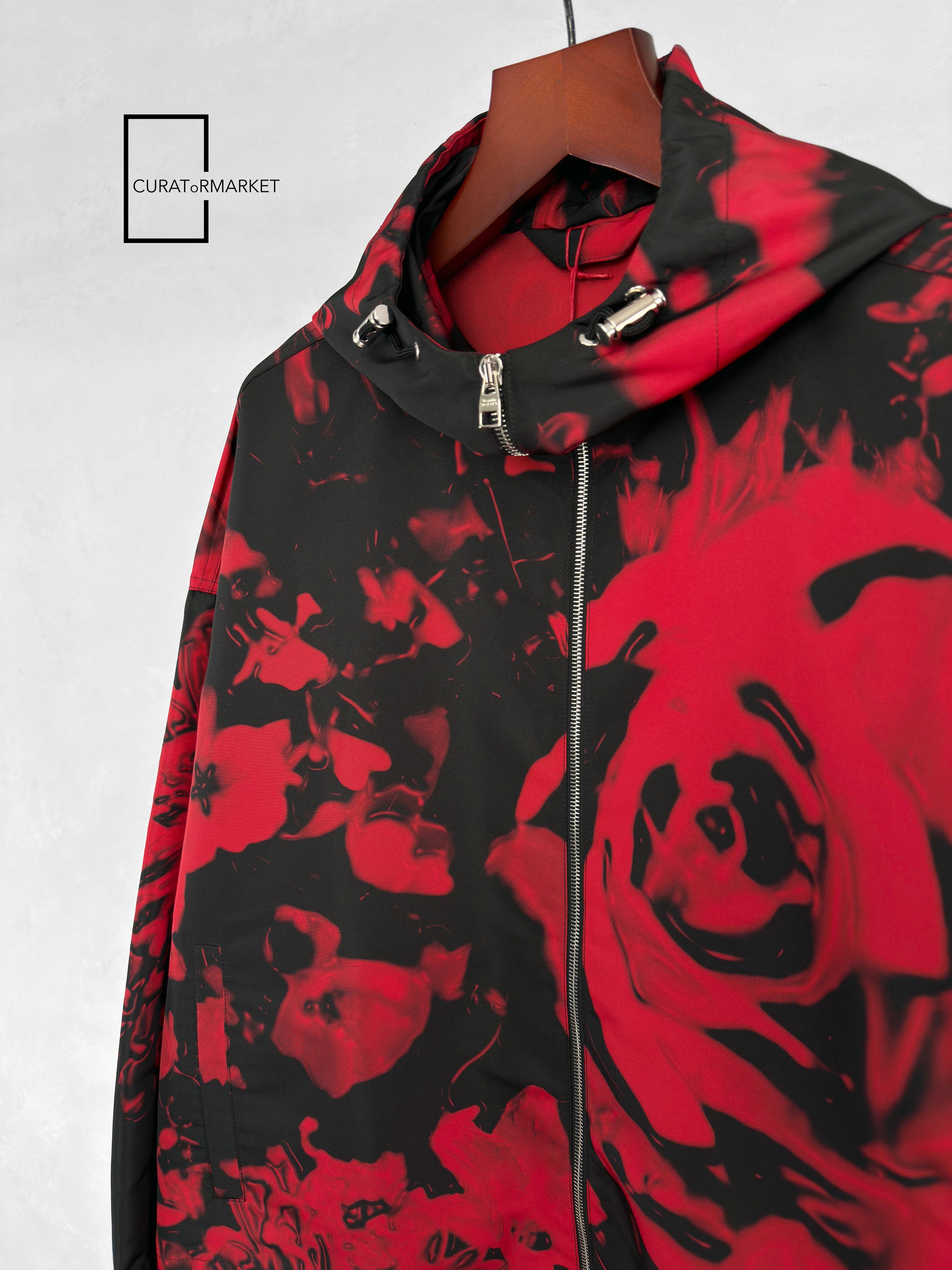 Alexander McQueen EU48 Waxed Flower Abstract Print Hooded Zip Windbreaker FW24 Size US M / EU 48-50 / 2 - 2 Thumbnail