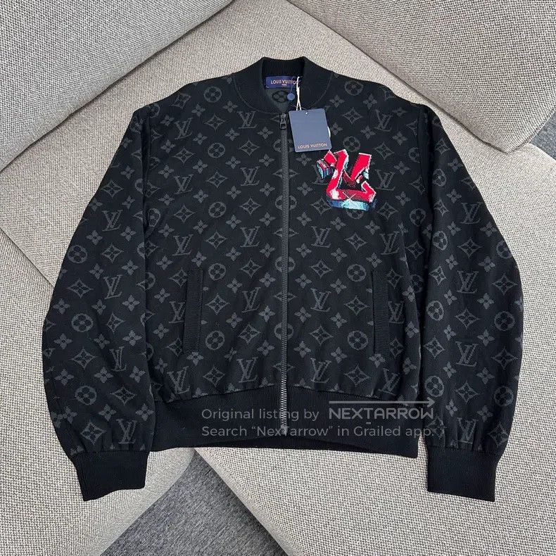 Louis Vuitton Black presbyopic full-print knit zip jacket