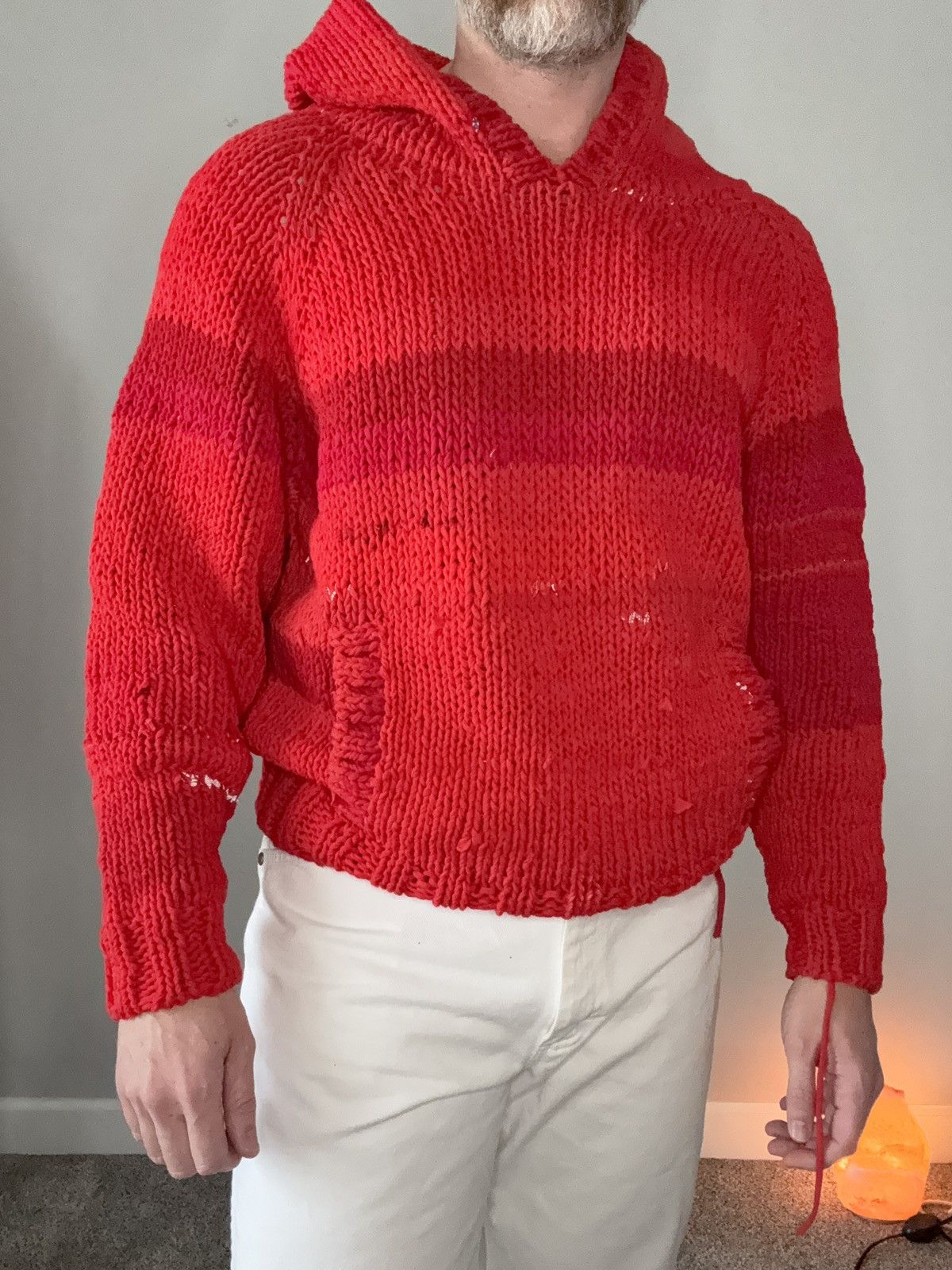 Other Reclaimed T-Shirt Yarn Hand Knit Hooded Sweater Size US XL / EU 56 / 4 - 4 Thumbnail
