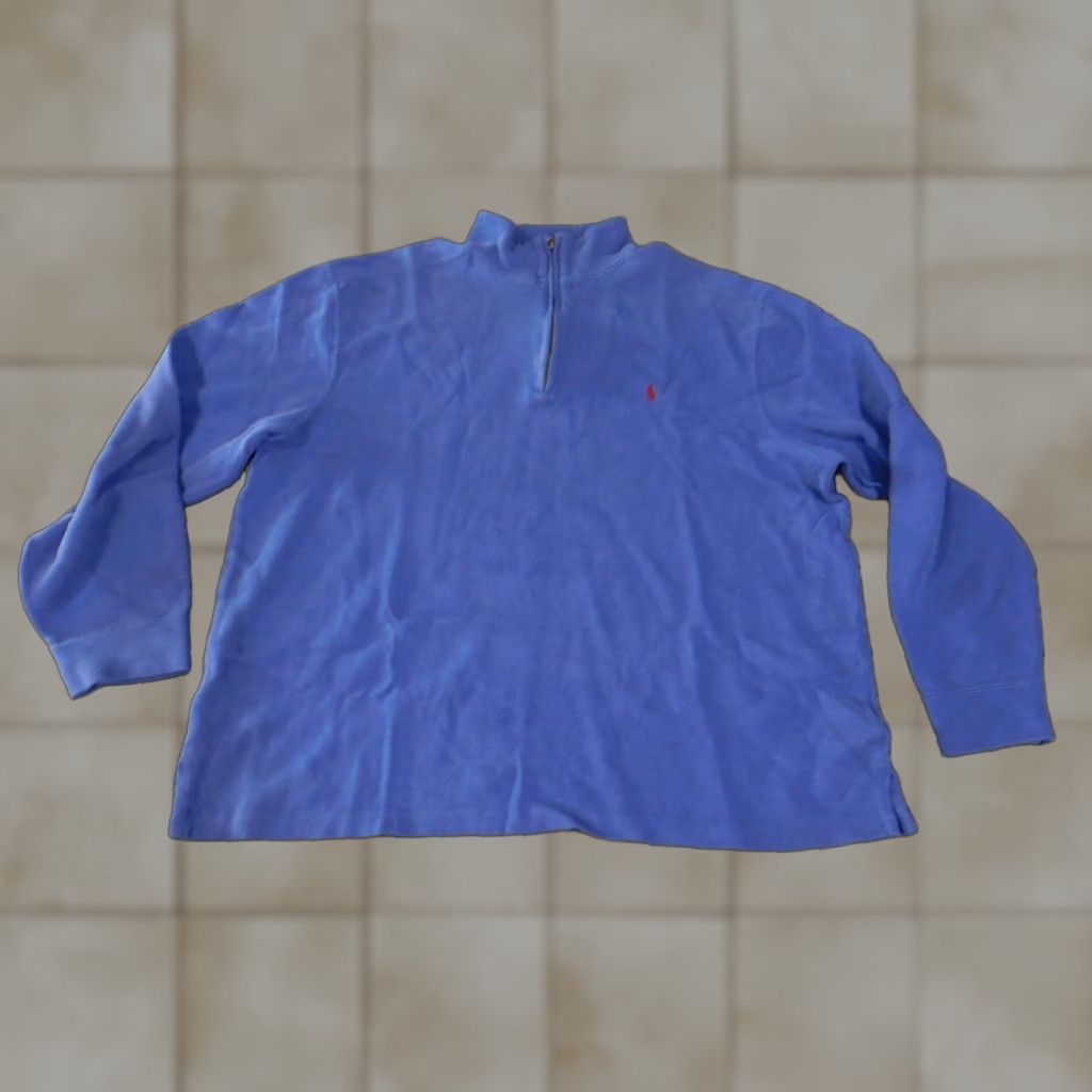 Polo Ralph Lauren VINTAGE Polo Ralph Lauren Pullover Mens 2XL Blue Quarter Zip Sweatshirt Mock Neck Cotton Big Pony Size US XXL / EU 58 / 5 - 1 Thumbnail