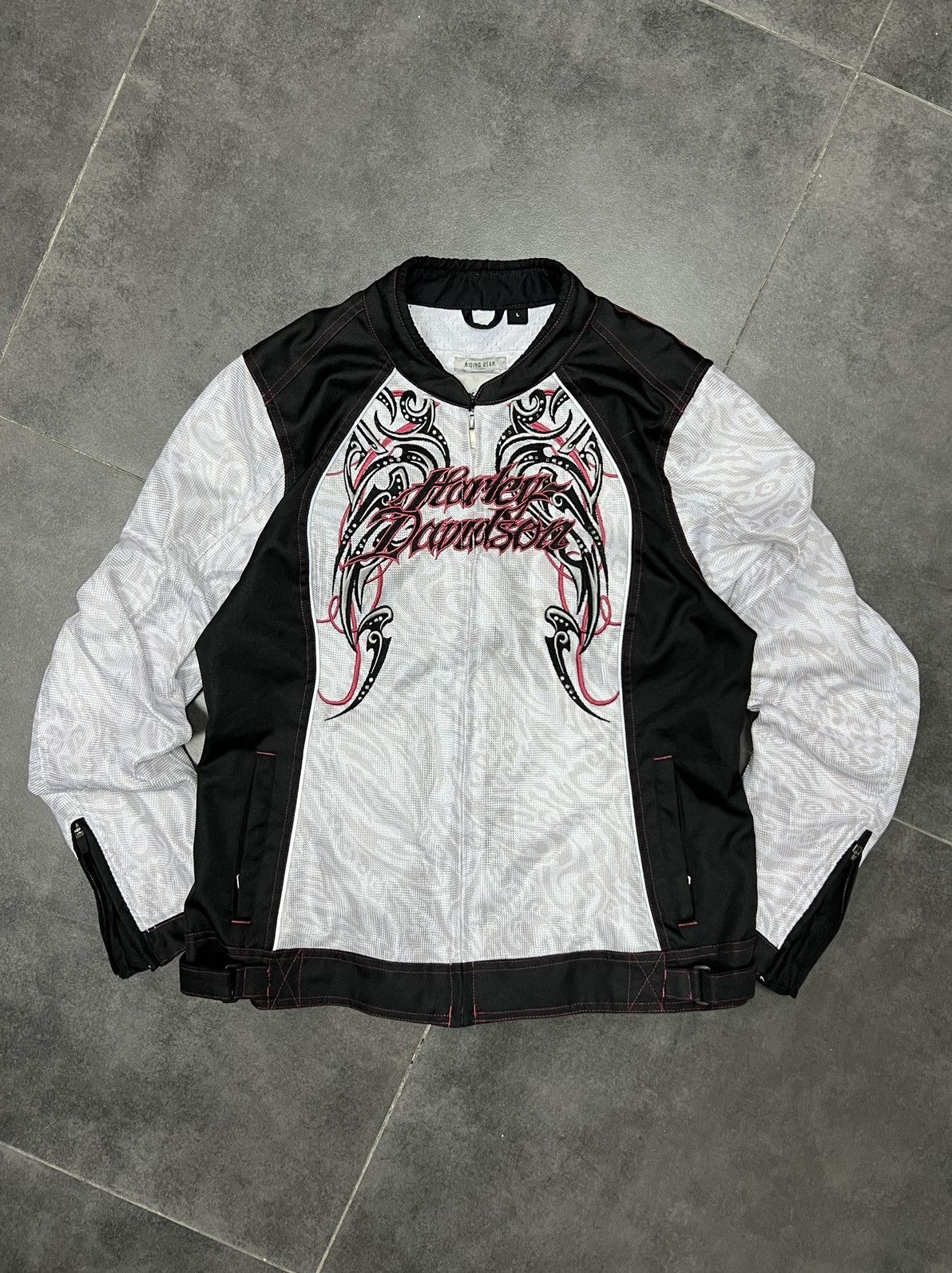 image of Avant Garde x Harley Davidson Rising Gear With Y2K Logo in Black/White, Women's (Size Large)