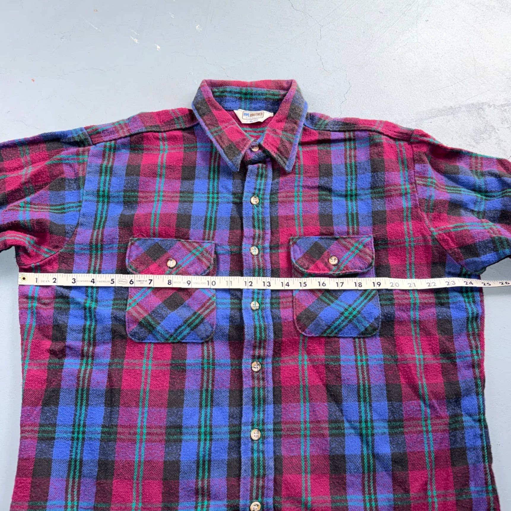 Vintage VTG Five Brother Shirt Mens XL Shadow Plaid Flannel USA Red Blue 1980s 80s Size US XL / EU 56 / 4 - 3 Thumbnail
