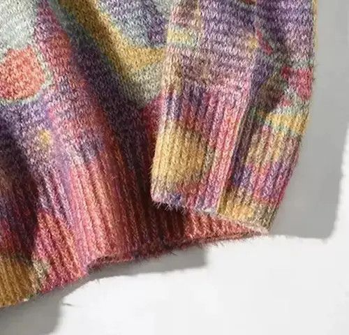 Aran Isles Knitwear × Handmade × Japanese Brand Neon Color Blok Knit Loose Sweater Size US M / EU 48-50 / 2 - 2 Thumbnail