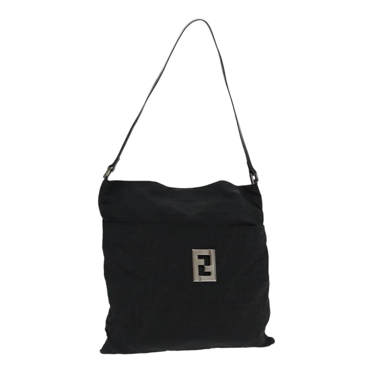 Fendi Zucca Canvas Shoulder Bag Nylon Black Silver, Women's