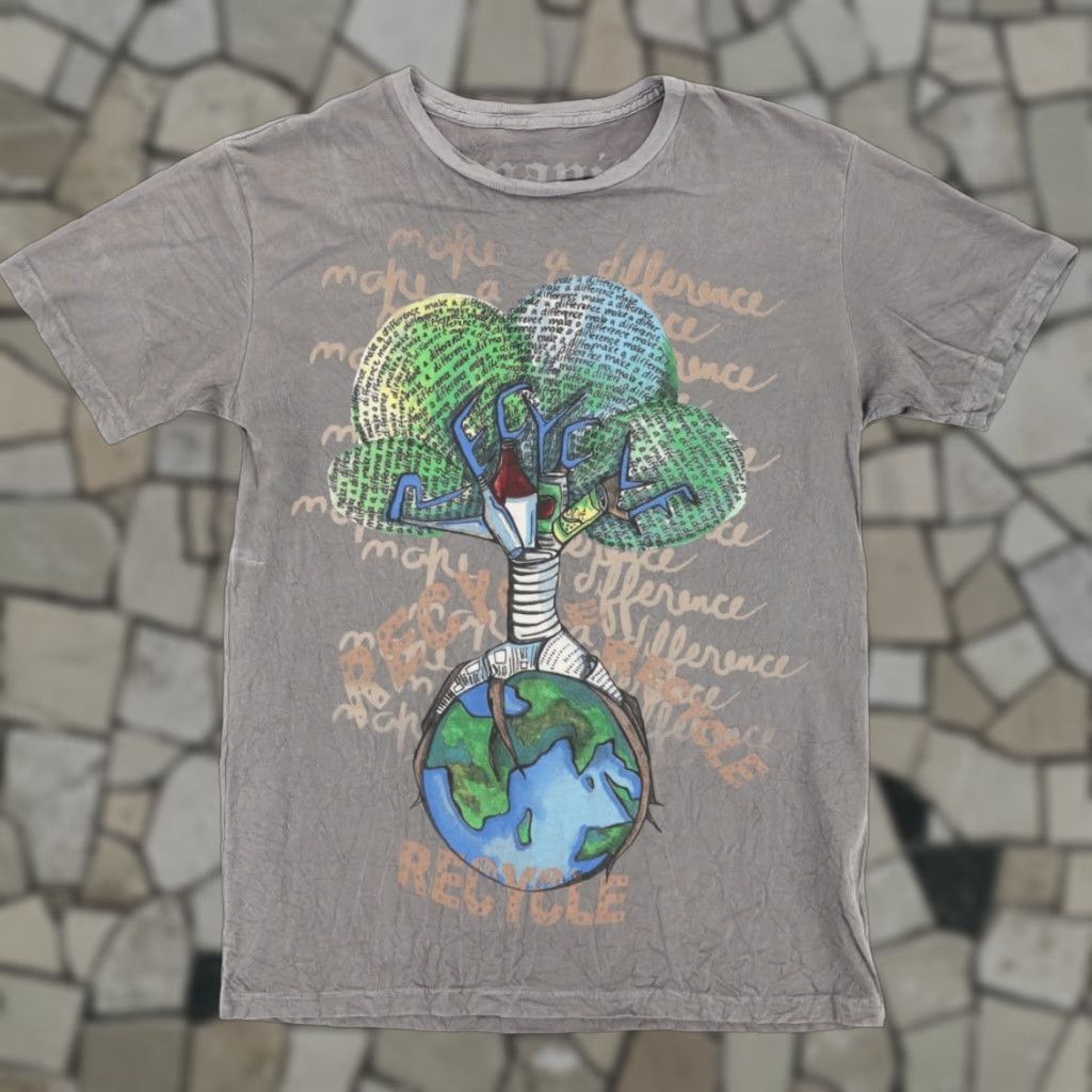 Vintage Humanity Recycle All Over Print T-Shirt Gray Men's L Shirt Crew Neck Short Sleeve Regular Fit T-Shirt, Gray, Men Size US L / EU 52-54 / 3 - 1 Thumbnail
