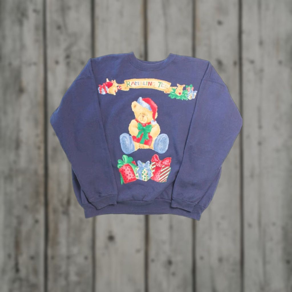Vintage VINTAGE Bear Ugly Christmas Sweatshirt 55599 Blue Adult Large Cotton / Polyester Christmas Bears 1990s Men Women Fits Like XL/LG Size L / US 10 / IT 46 - 1 Thumbnail