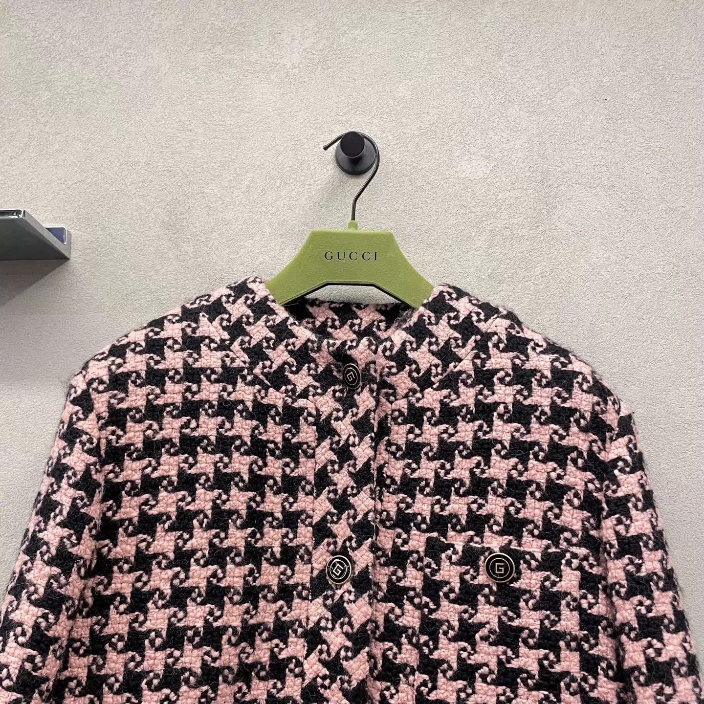 Gucci Gucci Houndstooth Wool Overcoat Pink & Black 34 Size XXS / US 00 / IT 34 - 4 Thumbnail