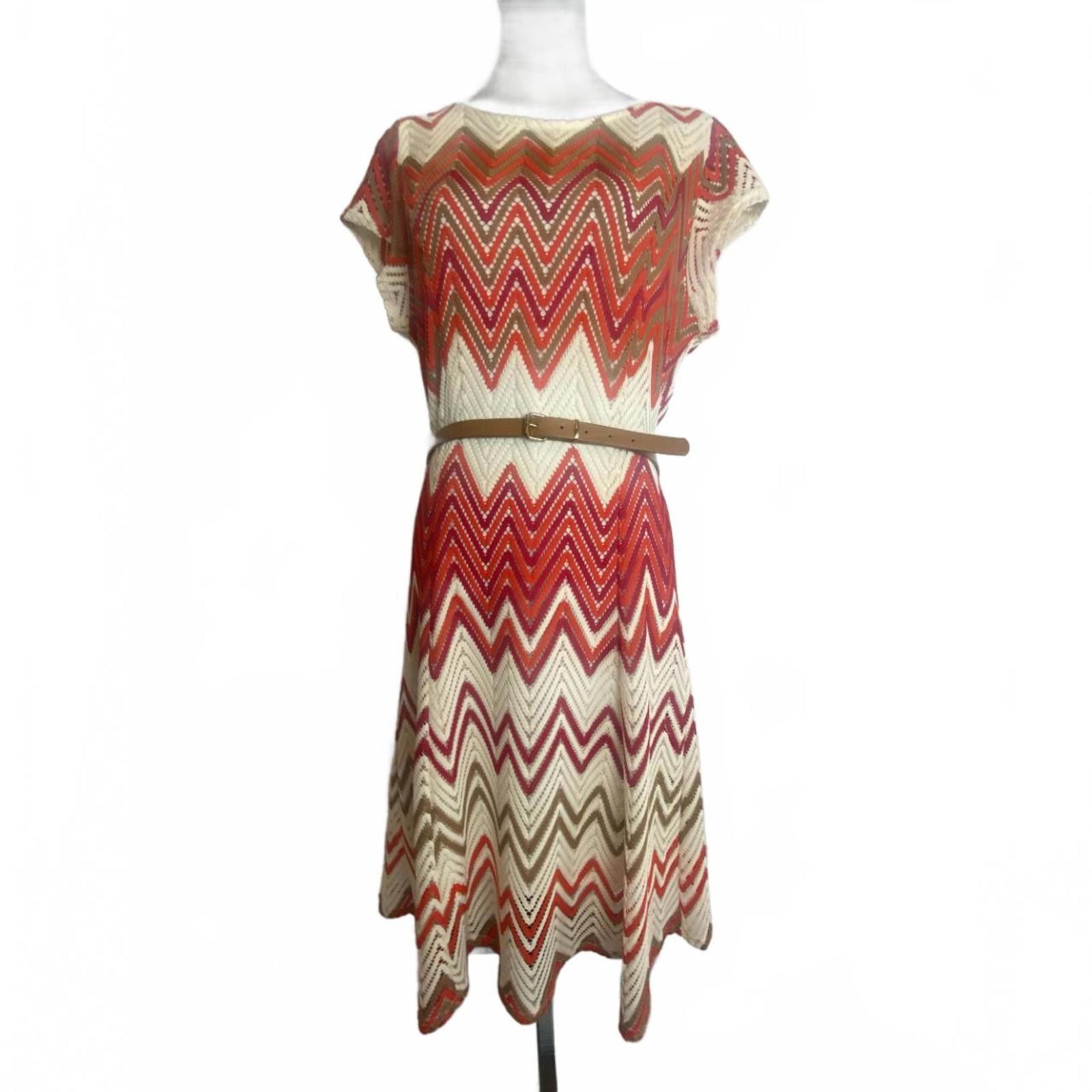 Designer Vintage Style Retro Chevron Pattern Knit Dress Belt Size 16 Size XXL / US 16-18 / IT 52-54 - 3 Thumbnail