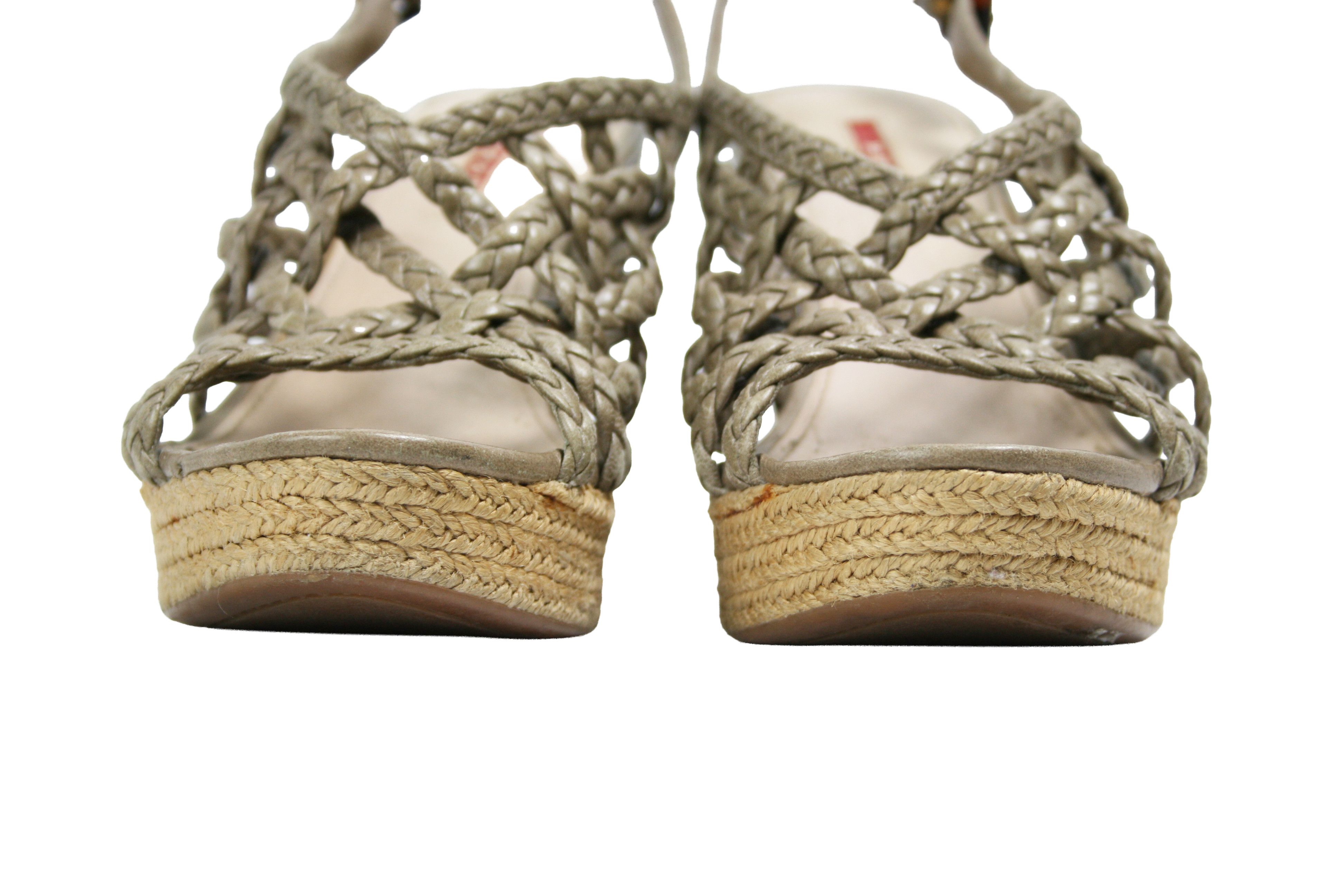 Prada Y2K Wedge Woven Leather Cork Espadrille Sandals Size US 6 / IT 36 - 4 Thumbnail