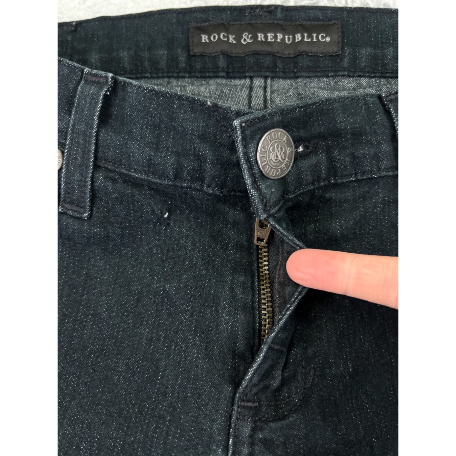 Vintage Rock & Republic Jeans Women 28 Black Embroidered Denim Low Rise 28x32 Slim Size 28" / US 6 / IT 42 - 5 Thumbnail