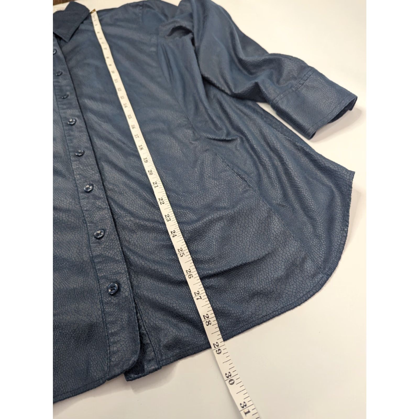 Vintage Chicos Shirt Womens L Teal Blue Faux Leather Long Sleeve Button-Up Size L / US 10 / IT 46 - 5 Thumbnail