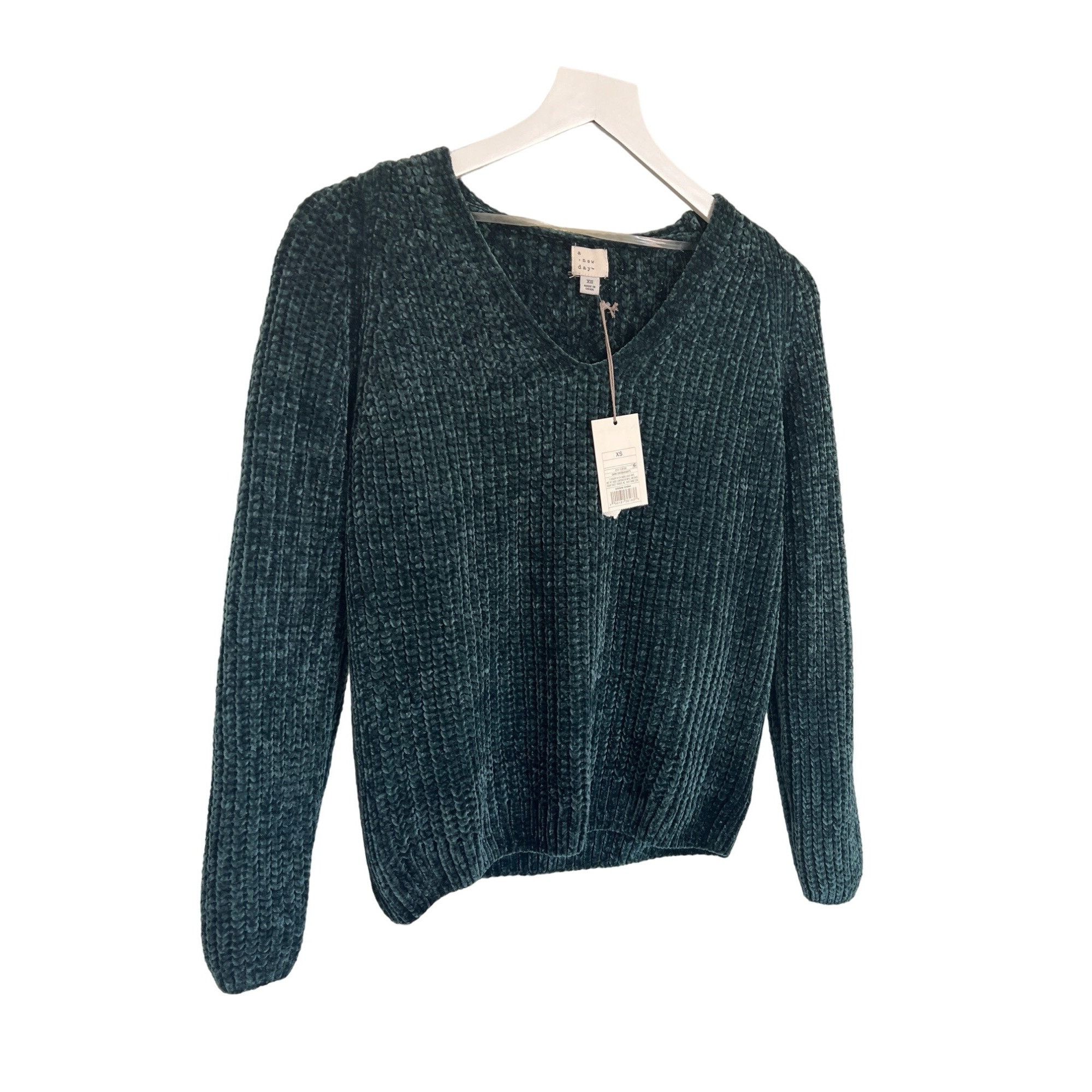 Other A New Day Emerald Green Chenille V-Neck Sweater Size XS / US 0-2 / IT 36-38 - 2 Thumbnail