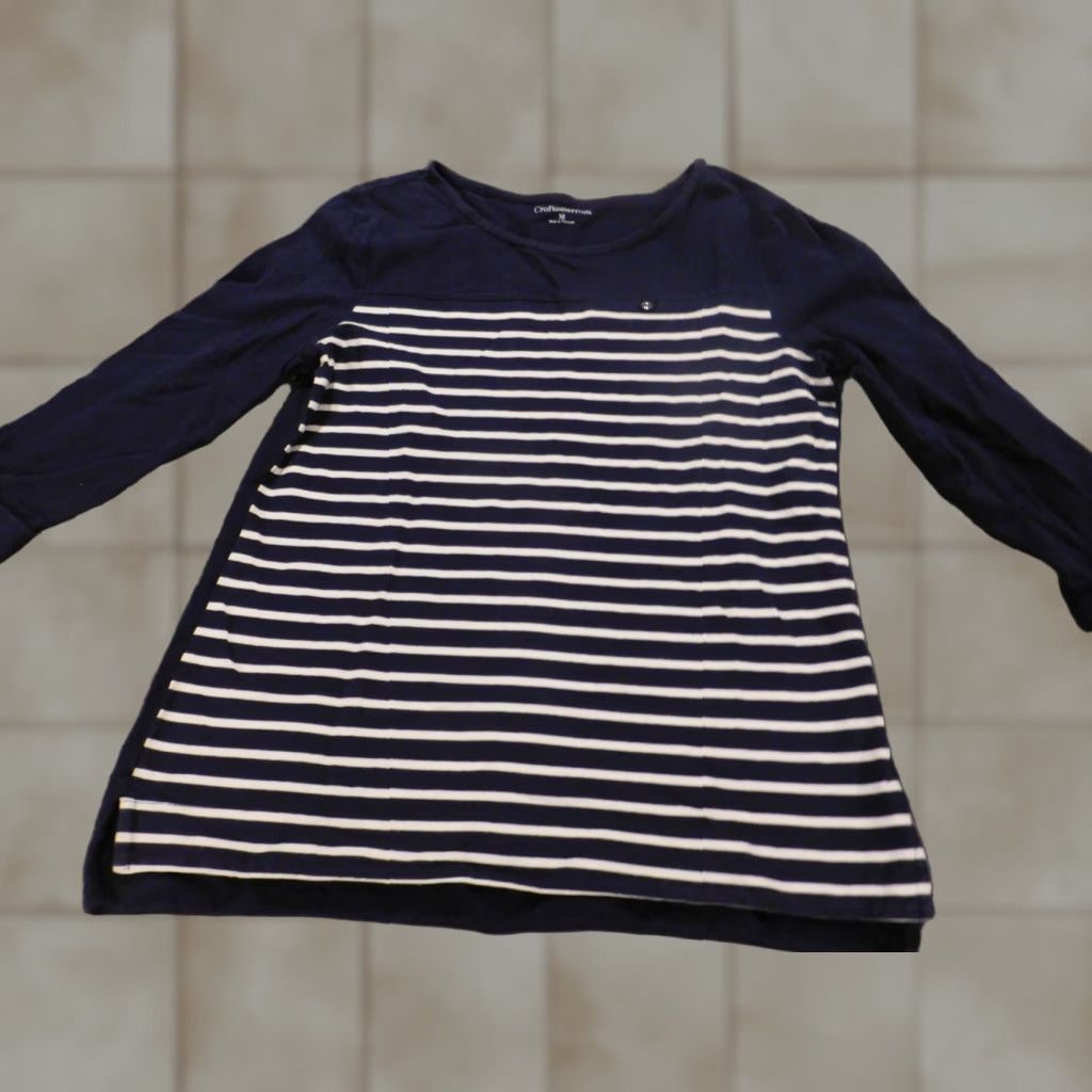 Croft & Barrow Croft & Barrow Blouse Womens Regular Shirt Blue Striped Crew Neck Long Sleeve Stretch Breathable Cotton Polyester Rayon Casual Size M / US 6-8 / IT 42-44 - 1 Thumbnail