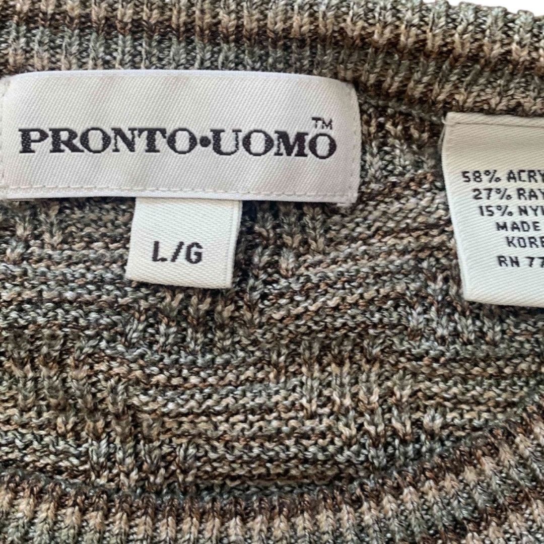 Vintage Vintage 90s Pronto Uomo Sweater Gray Green Wavy Knit Size US L / EU 52-54 / 3 - 9 Thumbnail