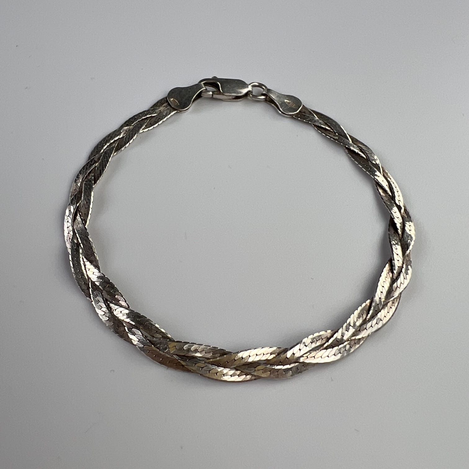 Sterling Silver Vintage Sterling Silver Gilt 925 Herringbone Italy Bracelet Size ONE SIZE - 2 Thumbnail
