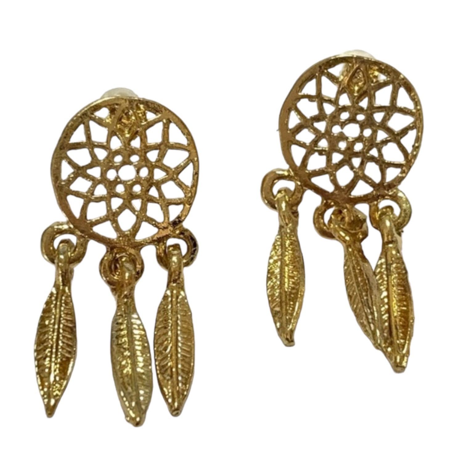 Other Dreamcatcher Gold Tone Feather Dangle Push Back Earrings Size ONE SIZE - 1 Thumbnail