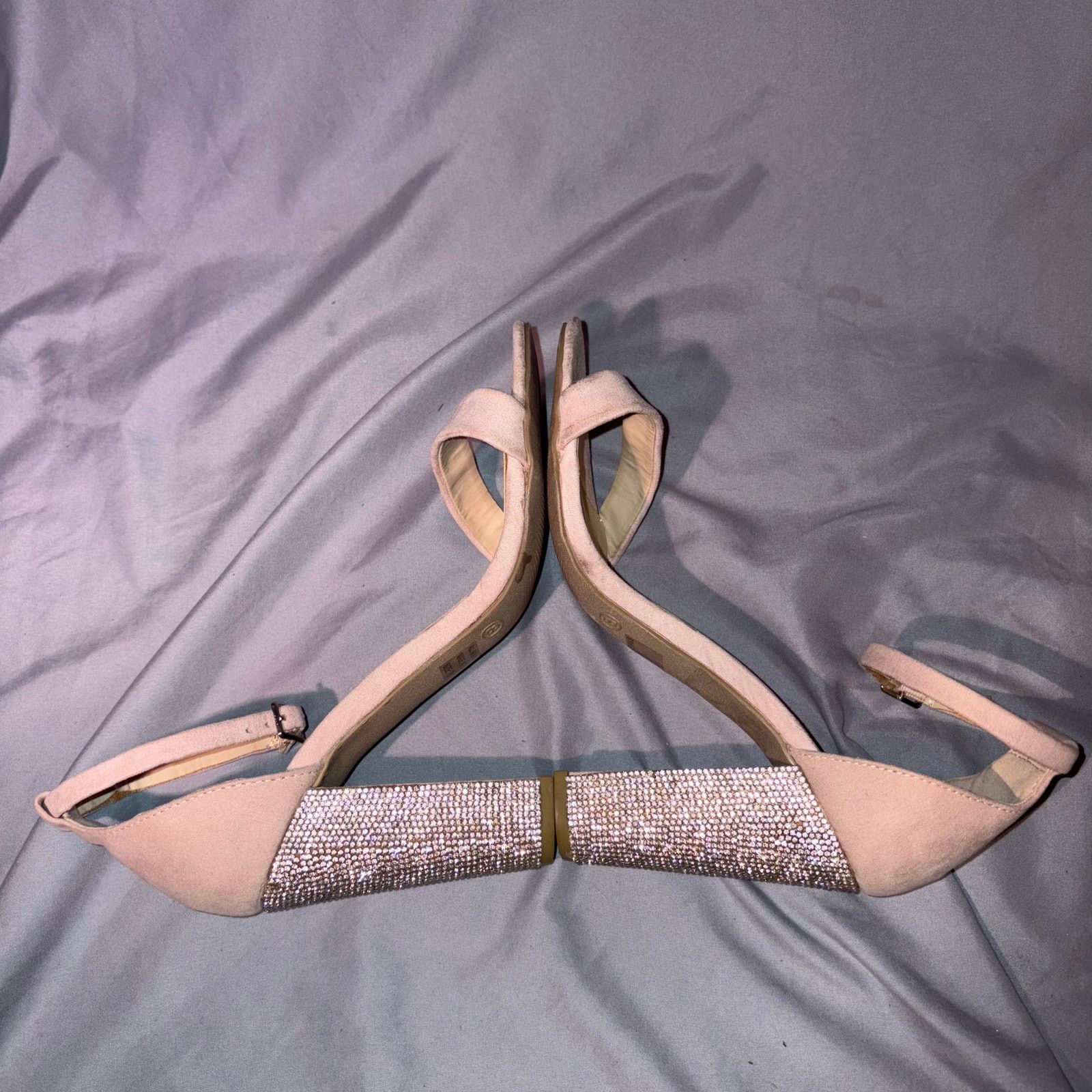 Other Wild Diva Pink Faux Suede Block Heel Sandals w/ Rhinestones Size US 8 / IT 38 - 6 Thumbnail