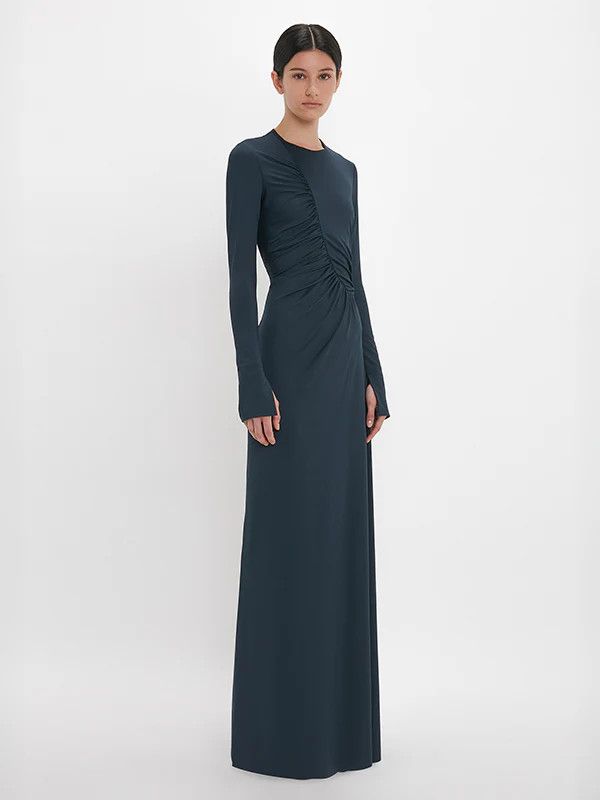 Victoria Beckham o1mle0525 Ruched Detail Gown in Midnight Blue Size L / US 10 / IT 46 - 4 Thumbnail