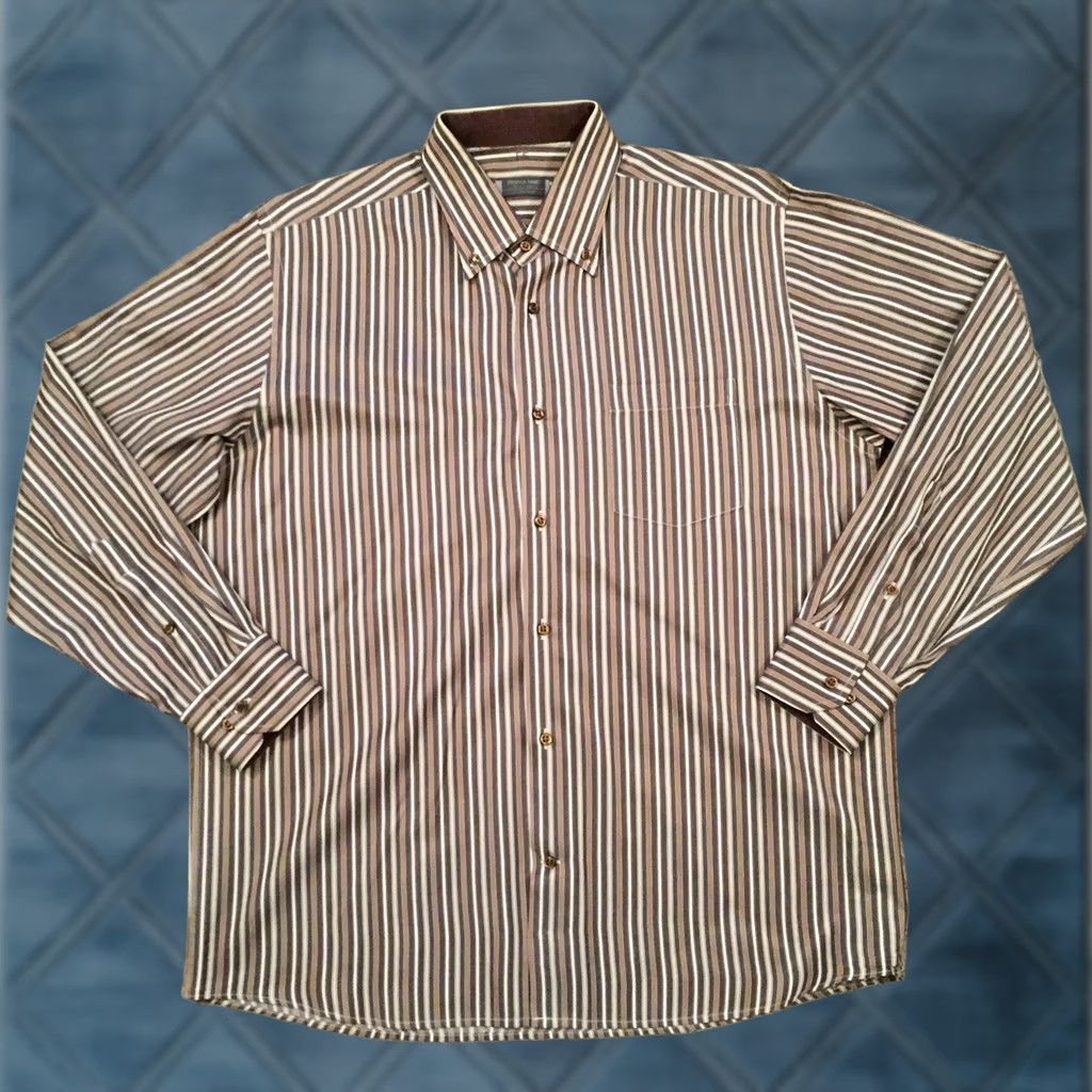 Vintage Profilo Uomo Shirt Large Brown Striped Long Sleeve Button Up Italy Mens Size US L / EU 52-54 / 3 - 1 Thumbnail