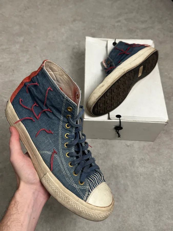 Visvim Visvim Skagway Navy Distressed Denim High Sneakers Size US 11 / EU 44 - 1 Thumbnail