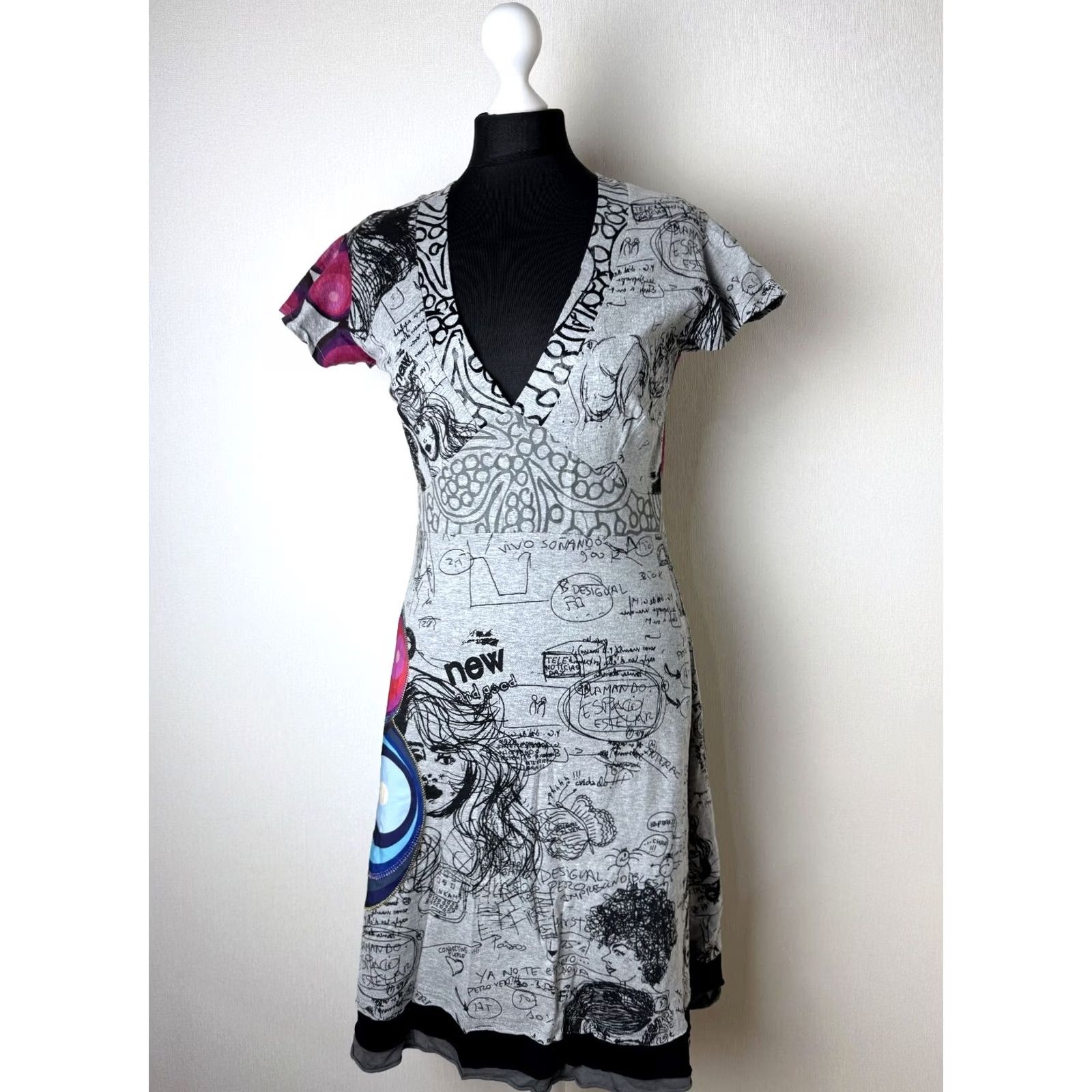 Desigual Desigual Dress Womens L Grey A-Line Knee Length 90cm 43cm 40cm 21V2008 Size L / US 10 / IT 46 - 2 Thumbnail