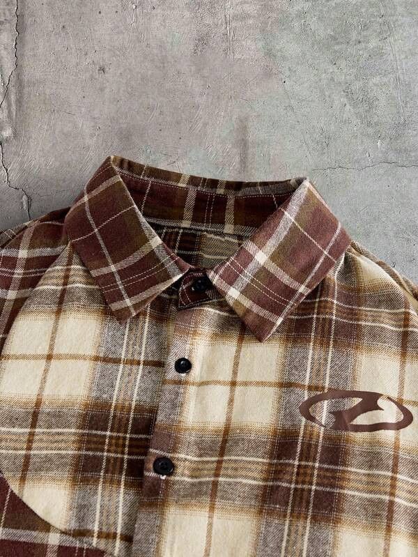 Japanese Brand Brown & Cream Asymmetrical Design Flannel Shirt Size US L / EU 52-54 / 3 - 3 Thumbnail