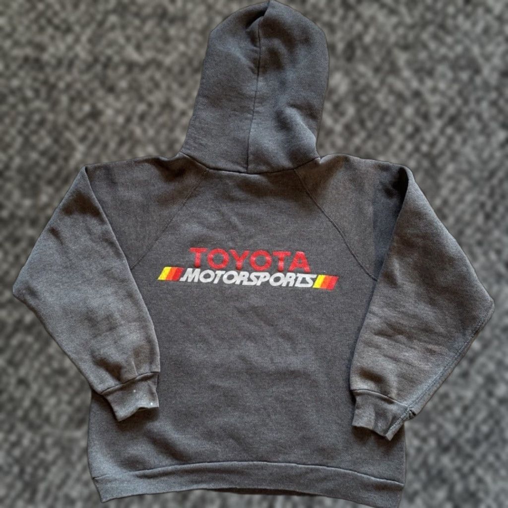 VINTAGE Discus Hoodie 80s Cars Pullover Long Sleeve Hooded Pocket Men L Gray