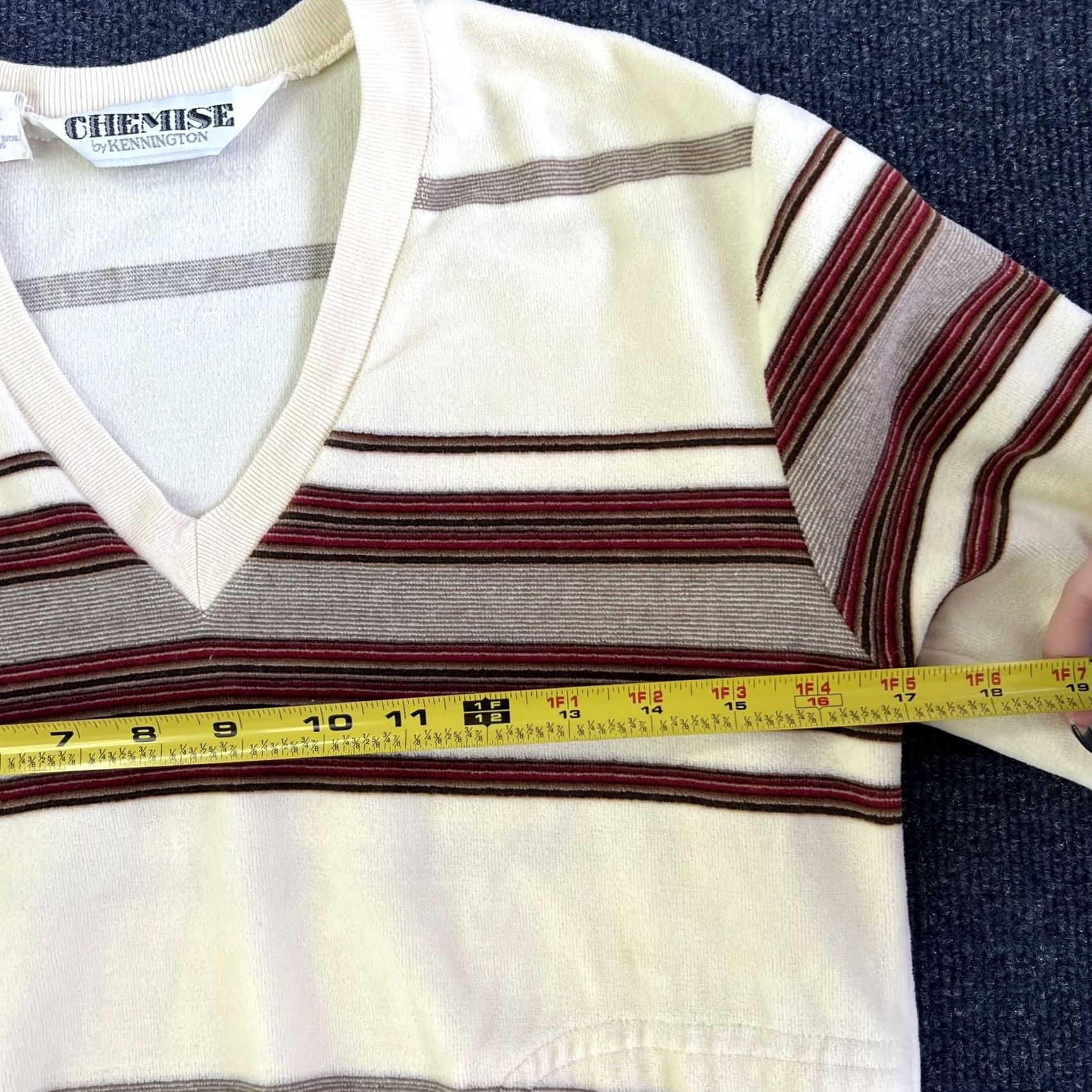 Vintage Vintage Chemise by Kennington Sweater Mens Small Cream Stripe V Neck Retro 70s Size US S / EU 44-46 / 1 - 6 Thumbnail
