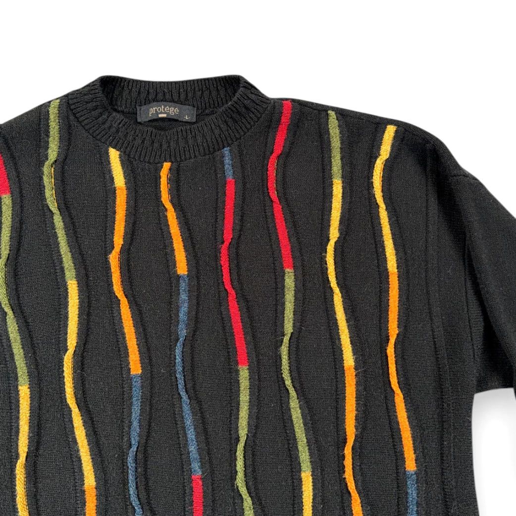 Vintage VINTAGE Protege Sweater Mens Adult LARGE Black 3D Knit Textured Striped 90s Pullover Knit Biggie Size US L / EU 52-54 / 3 - 2 Thumbnail