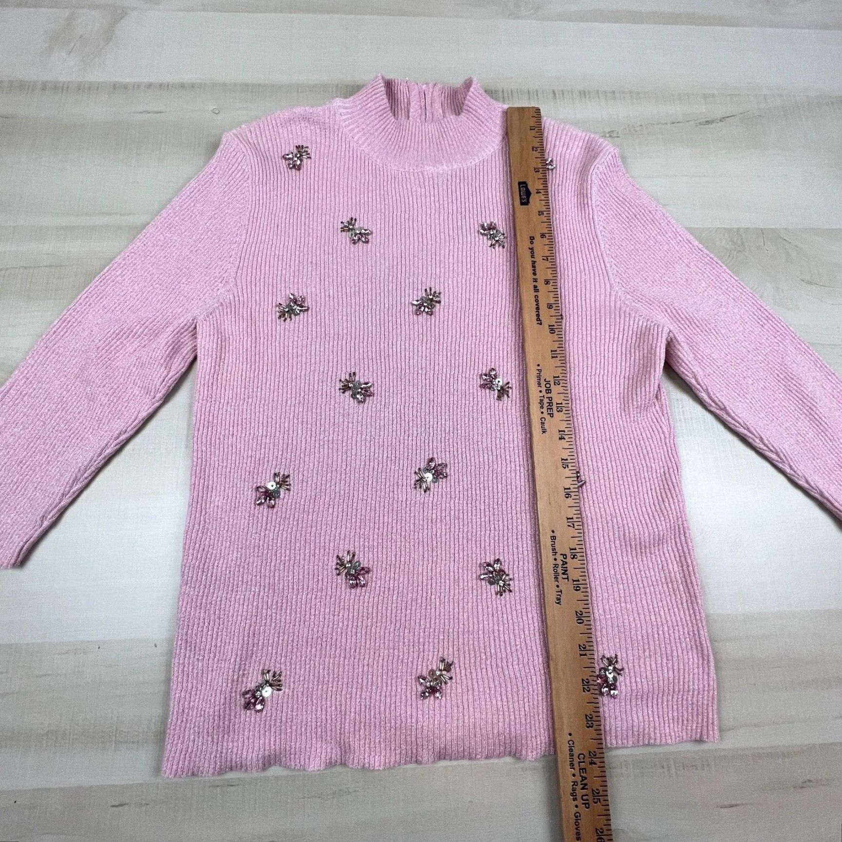Vintage Lauren Michelle Womens Sweater XL Pink Rhinestones Mock Neck 3/4 Sleeves New Size XL / US 12-14 / IT 48-50 - 5 Thumbnail