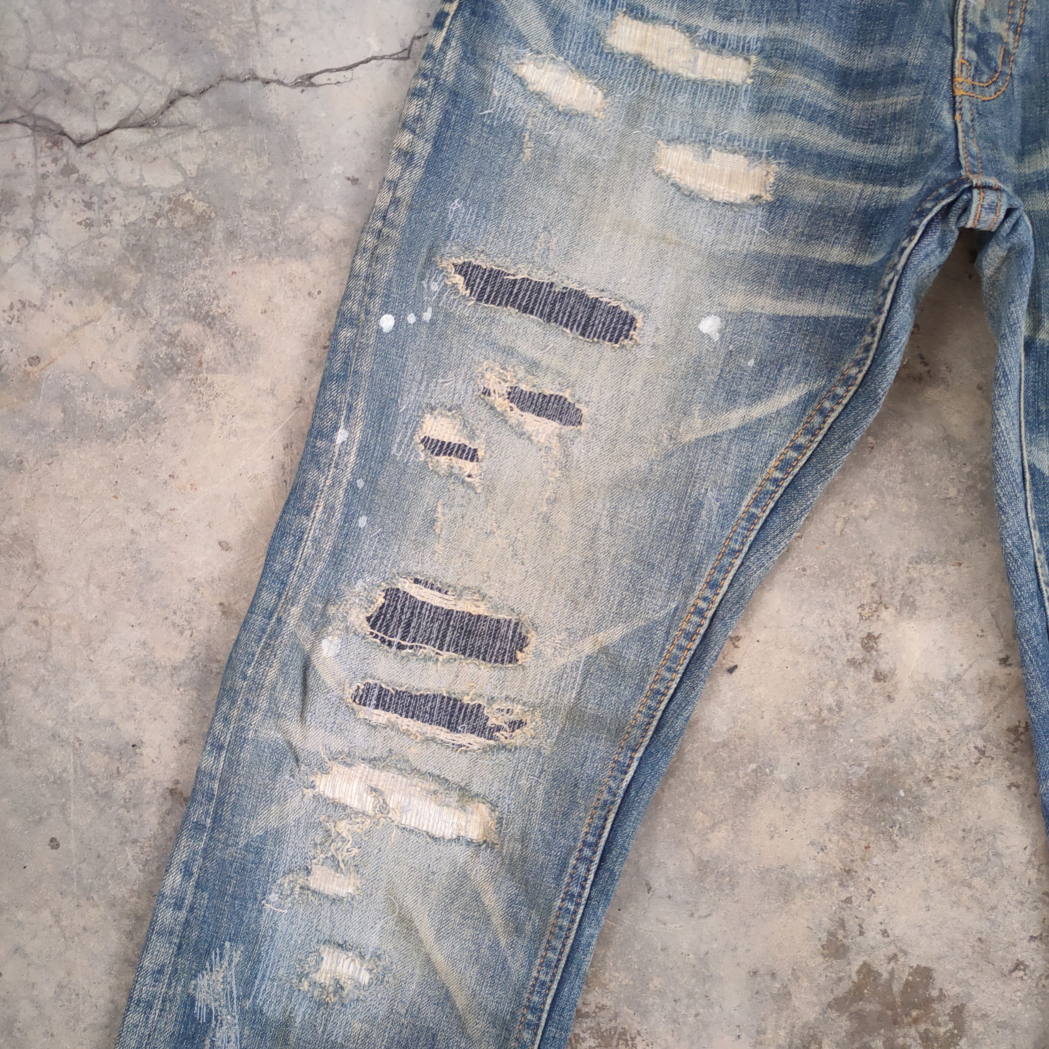 Japanese Brand W30 VINTAGE BIT BLUE SKINNY RIPPED JEANS DENIM PANTS Size US 30 / EU 46 - 6 Thumbnail