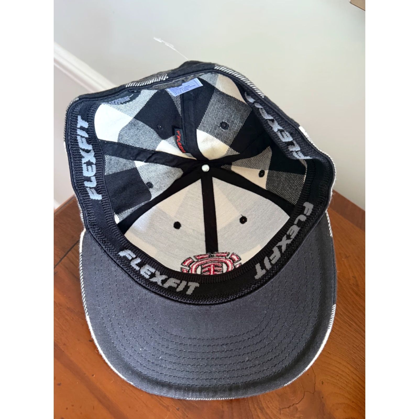 Element VINTAGE Element Skateboards Plaid Flex Fit Hap Cap 90s Baseball Cap Men One Size White Black Mens 90s Cap Size ONE SIZE - 4 Thumbnail