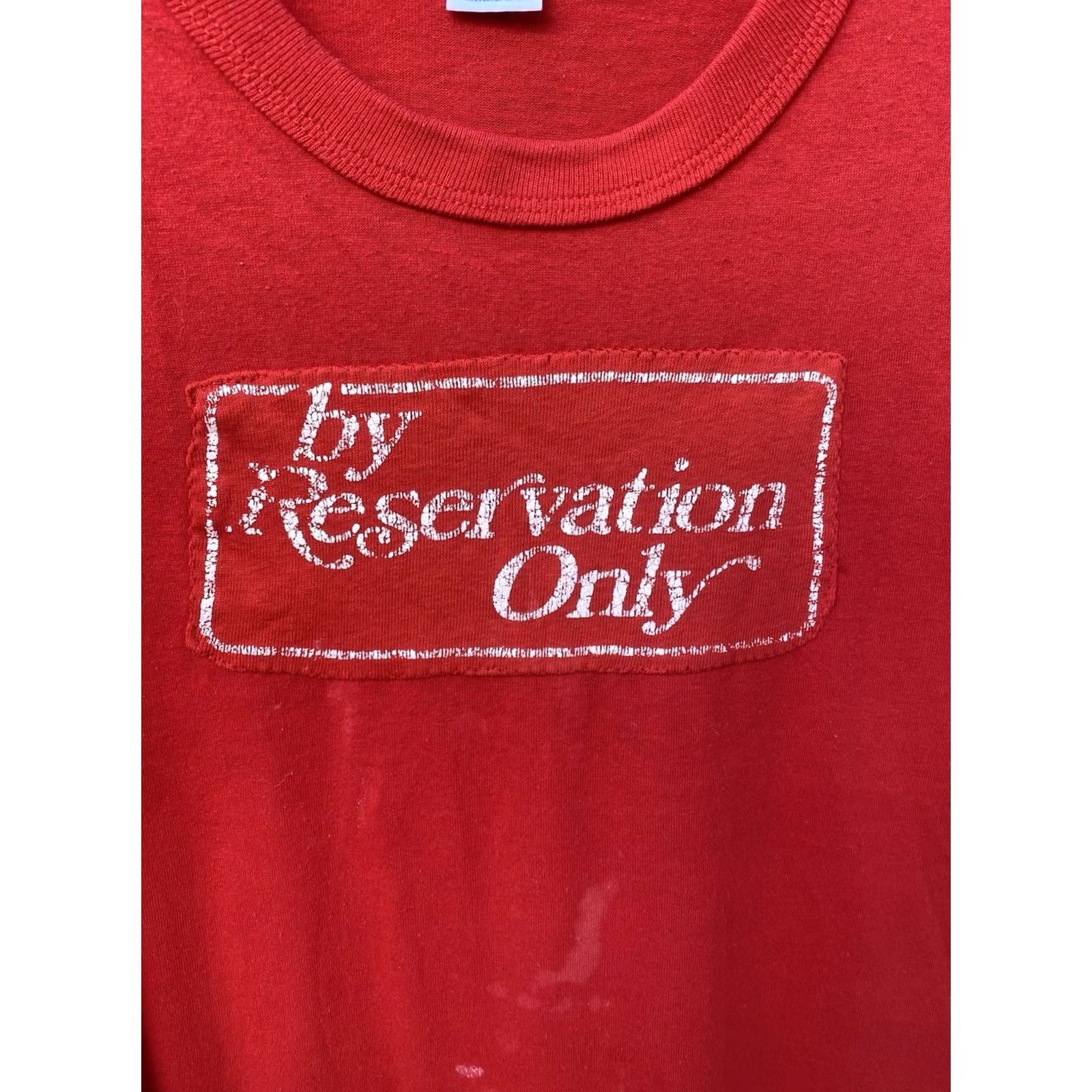 Vintage VINTAGE Russell Athletic By Reservation Only T Shirt Red L Mens 80s 90s Graphic Print Short Sleeve Crew Neck Size US L / EU 52-54 / 3 - 4 Thumbnail