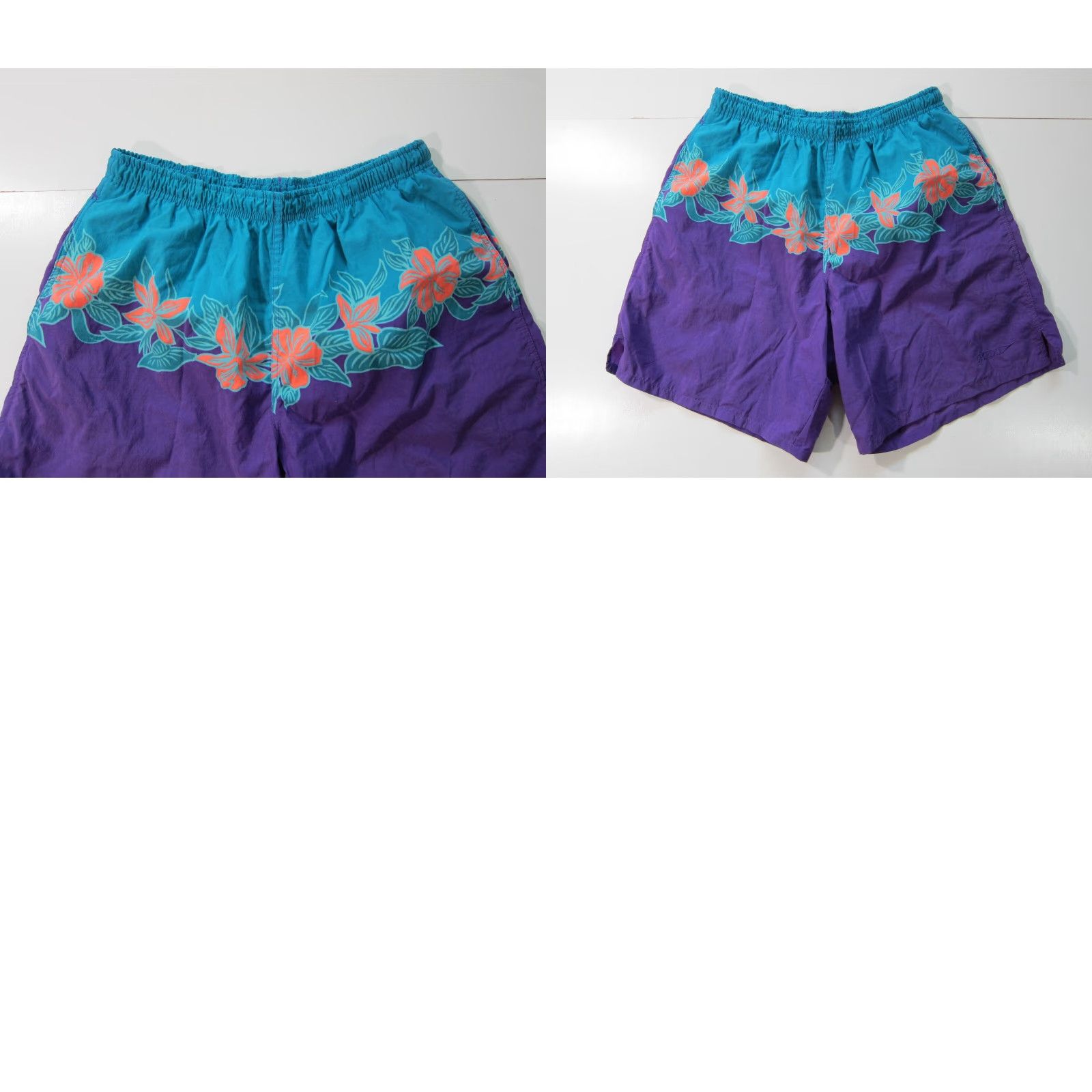Speedo VINTAGE Speedo Nylon Purple Green Floral Hawaiian Pocket Swim Board Short M-L Size US 34 / EU 50 - 8 Thumbnail