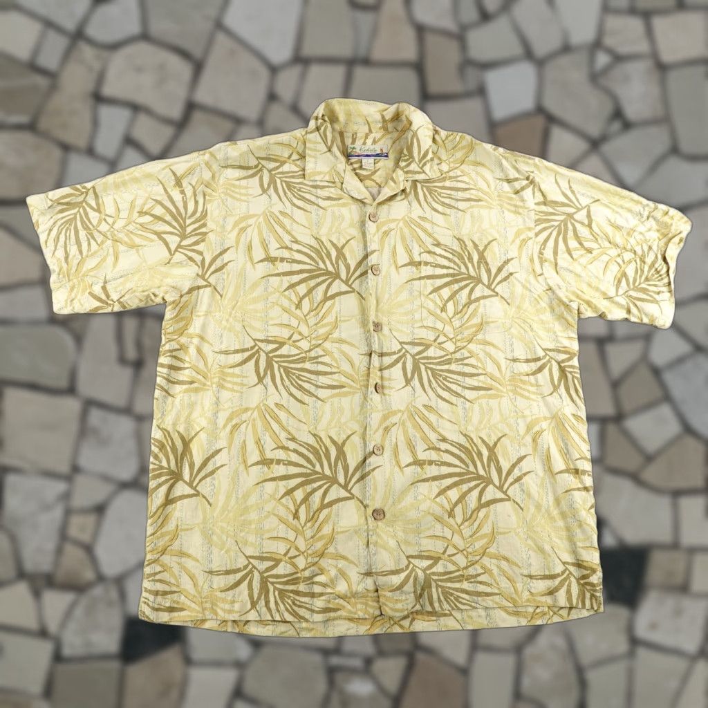 Vintage Kahala Shirt Mens Large Beige Beige Linen Hawaiian Camp Aloha Button Up Leaves Size US L / EU 52-54 / 3 - 1 Thumbnail