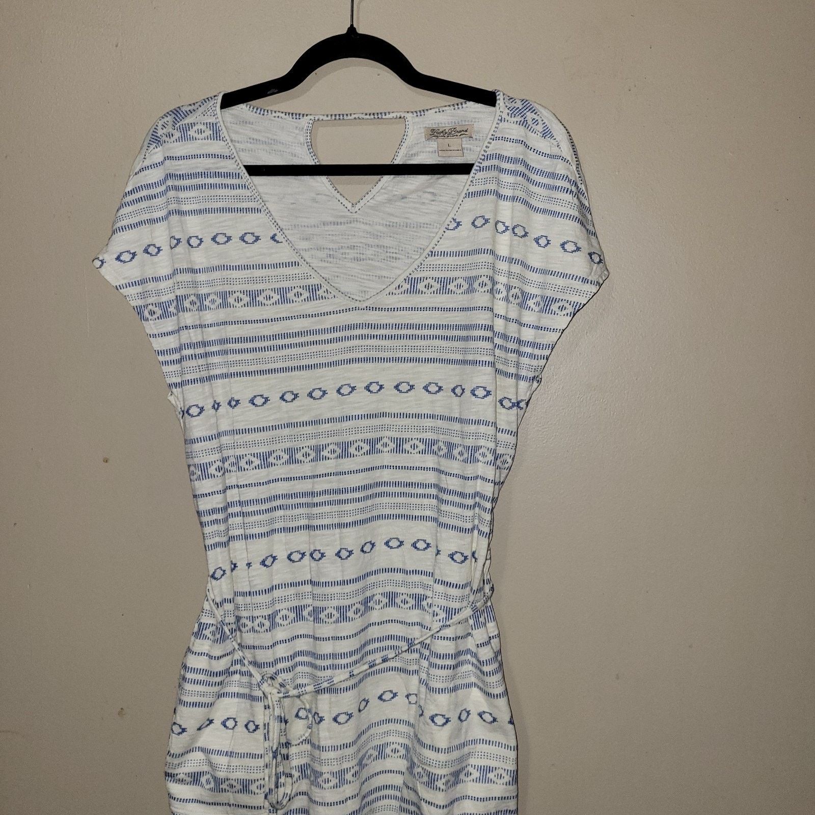 Lucky Brand Lucky Brand Summer White Blue Dress Size Large Aztec Boho Size L / US 10 / IT 46 - 8 Thumbnail