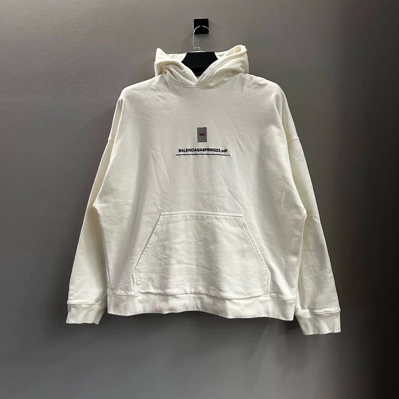 Balenciaga Balenciaga White PDF Embroidery Logo Size 1 Hooded Sweatsh Size US S / EU 44-46 / 1 - 1 Thumbnail