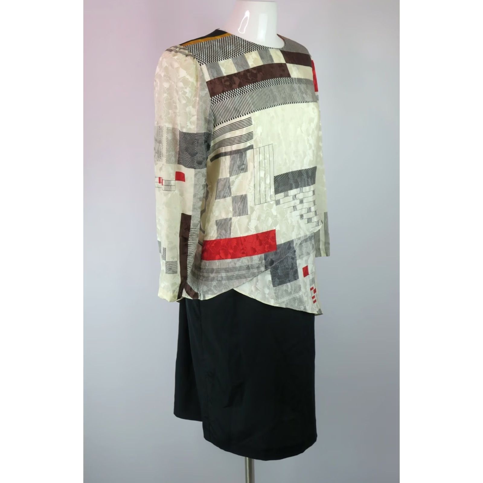 Vintage VINTAGE Regina Roberts Dress Womens 14W Red 80s Dropwaist PLUS Abstract Geometric Career Size XL / US 12-14 / IT 48-50 - 4 Thumbnail